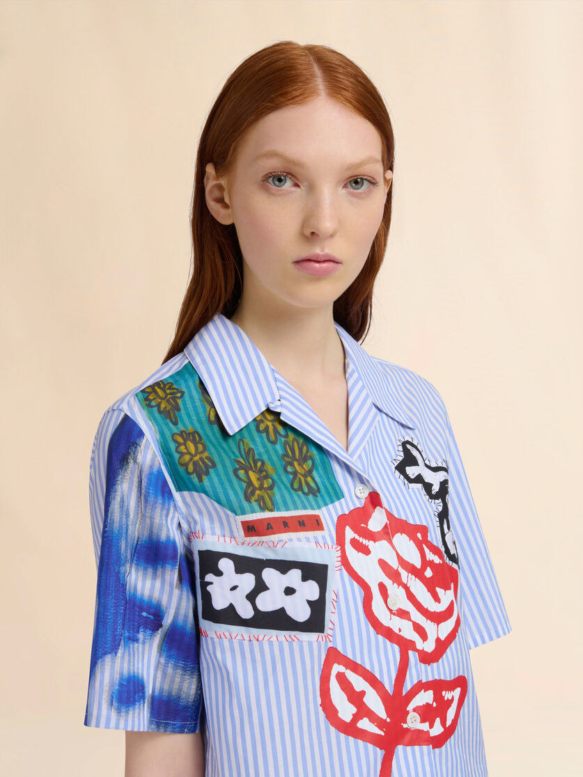 BLUE STRIPED POPLIN BOWLING SHIRT - 4