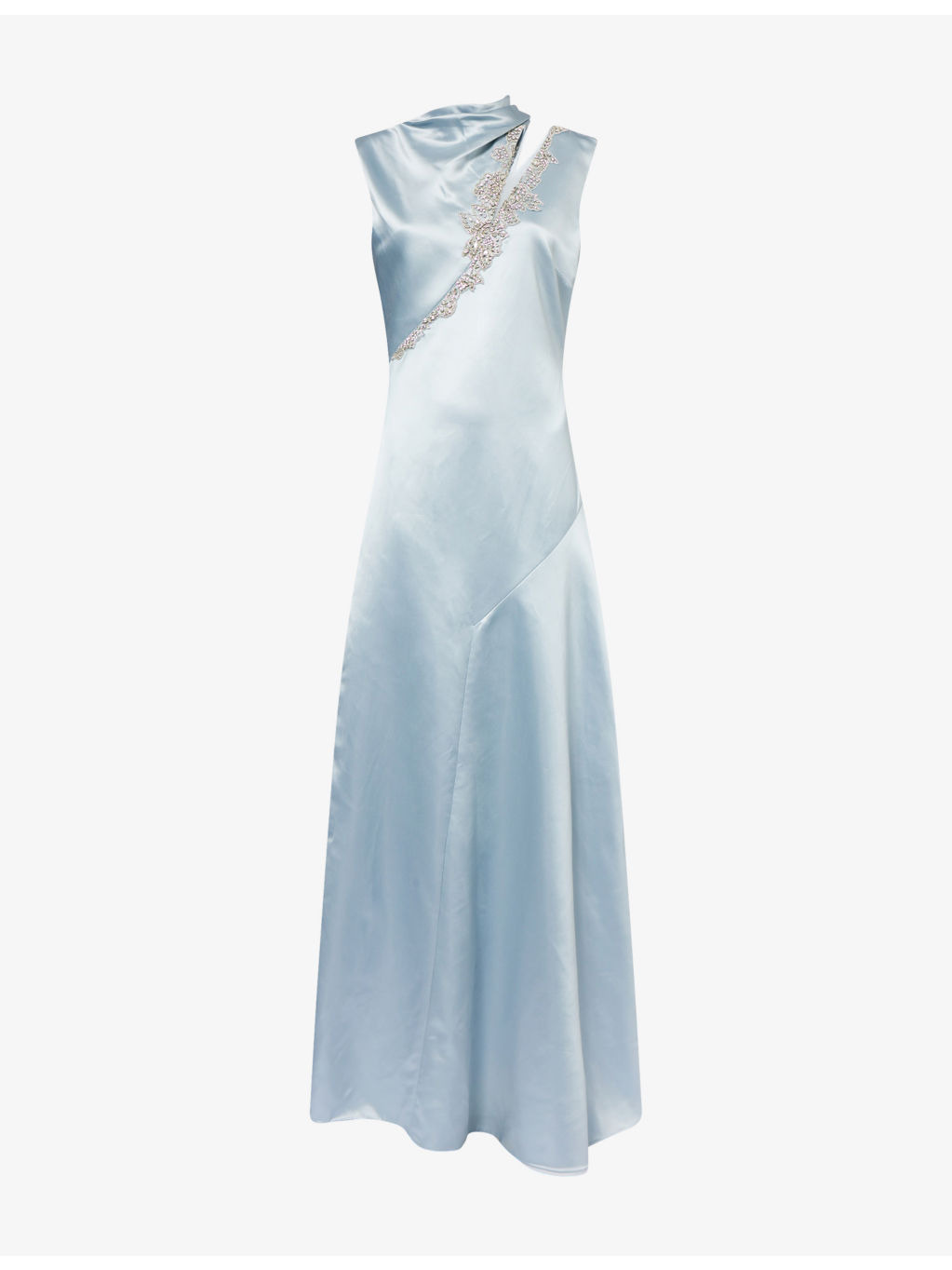 Crystal-Embellished Sleeveless Satin Gown - 1