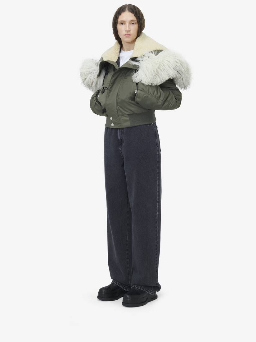 Shearling Collar Bomber Jacket - 4