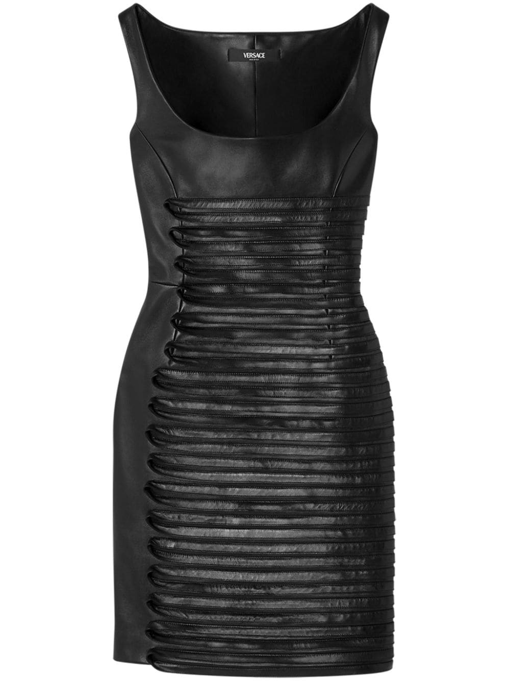 scoop-neck leather mini dress - 1