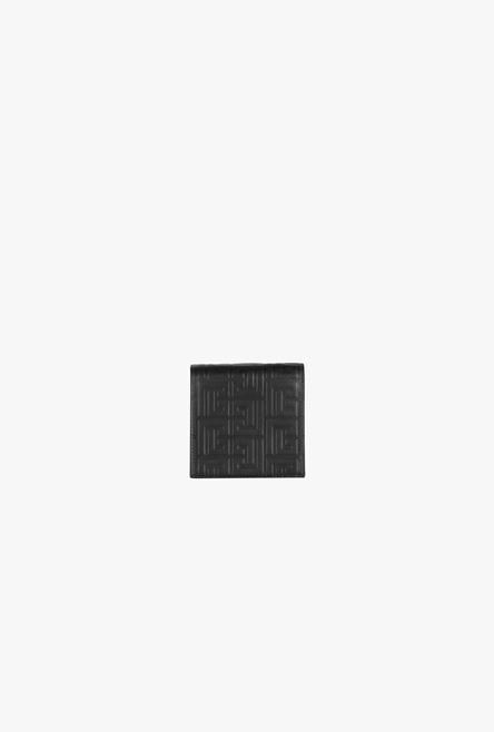Black debossed leather card holder with Balmain monogram and chain - 3