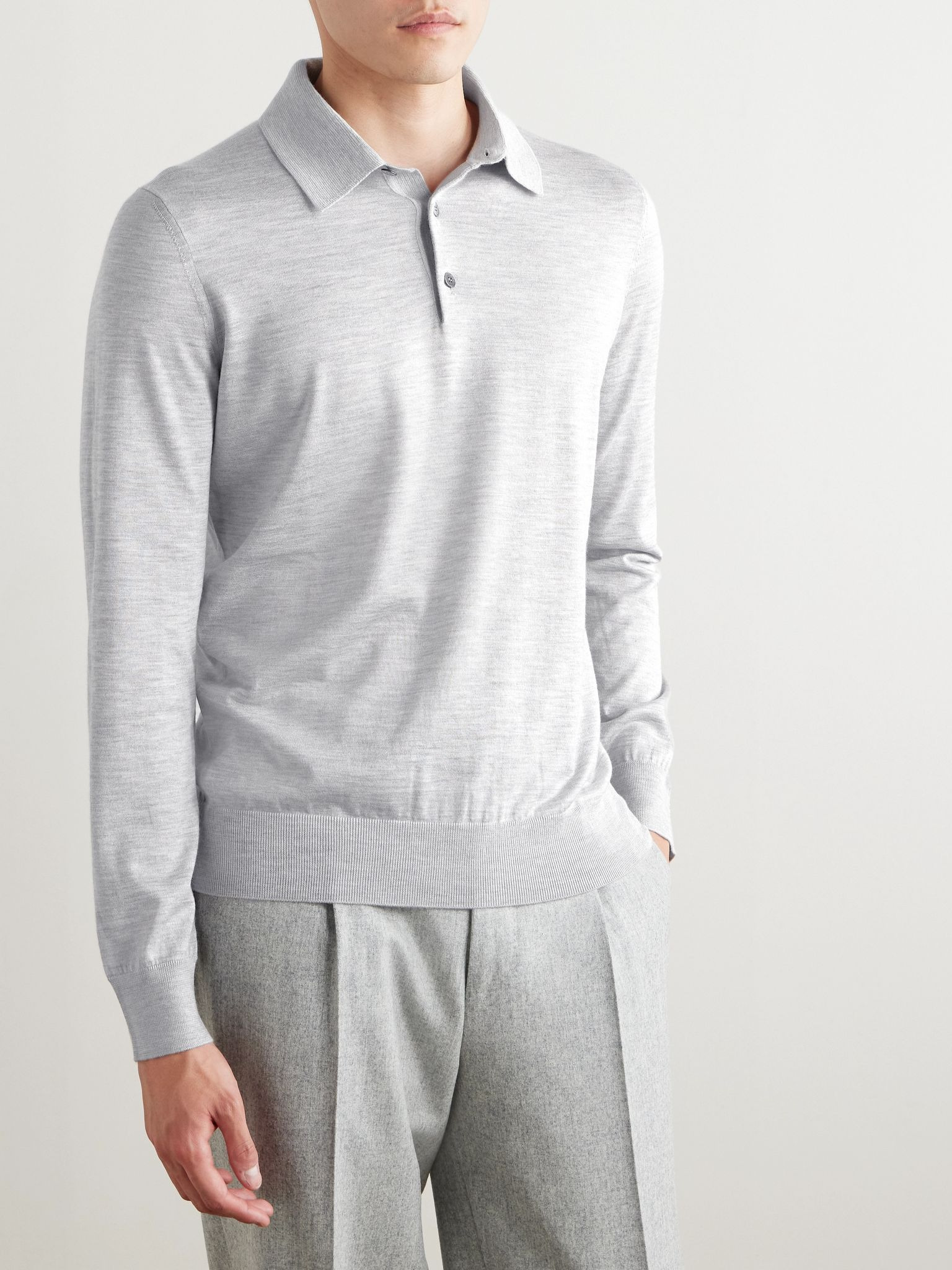 Cashmere and Silk-Blend Polo Shirt Gray - 3