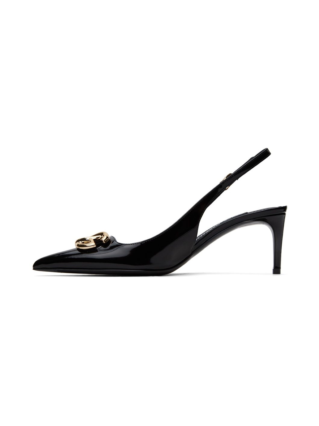 Black Polished Calfskin Slingback Heels - 3