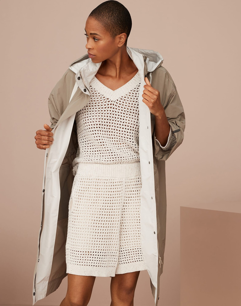 Water-resistant taffeta hooded outerwear jacket with monili 4