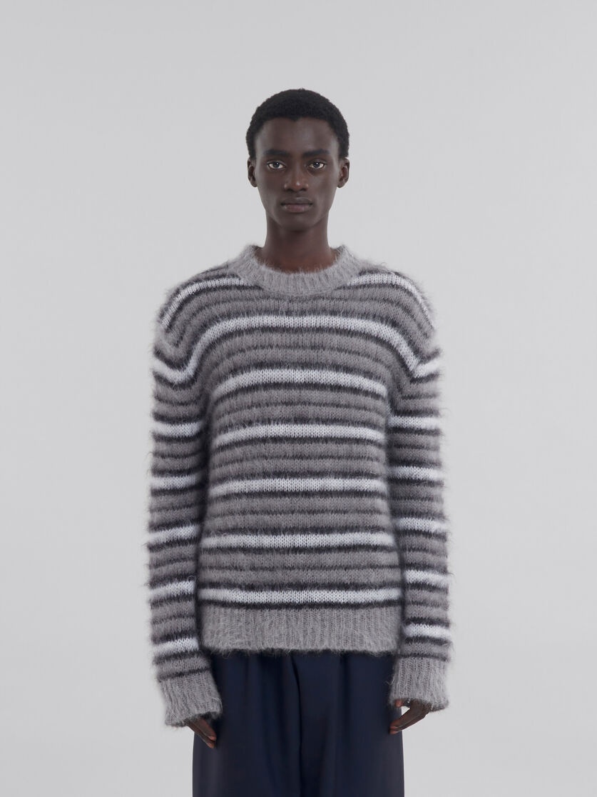 GREY STRIPED MOHAIR JUMPER - 2