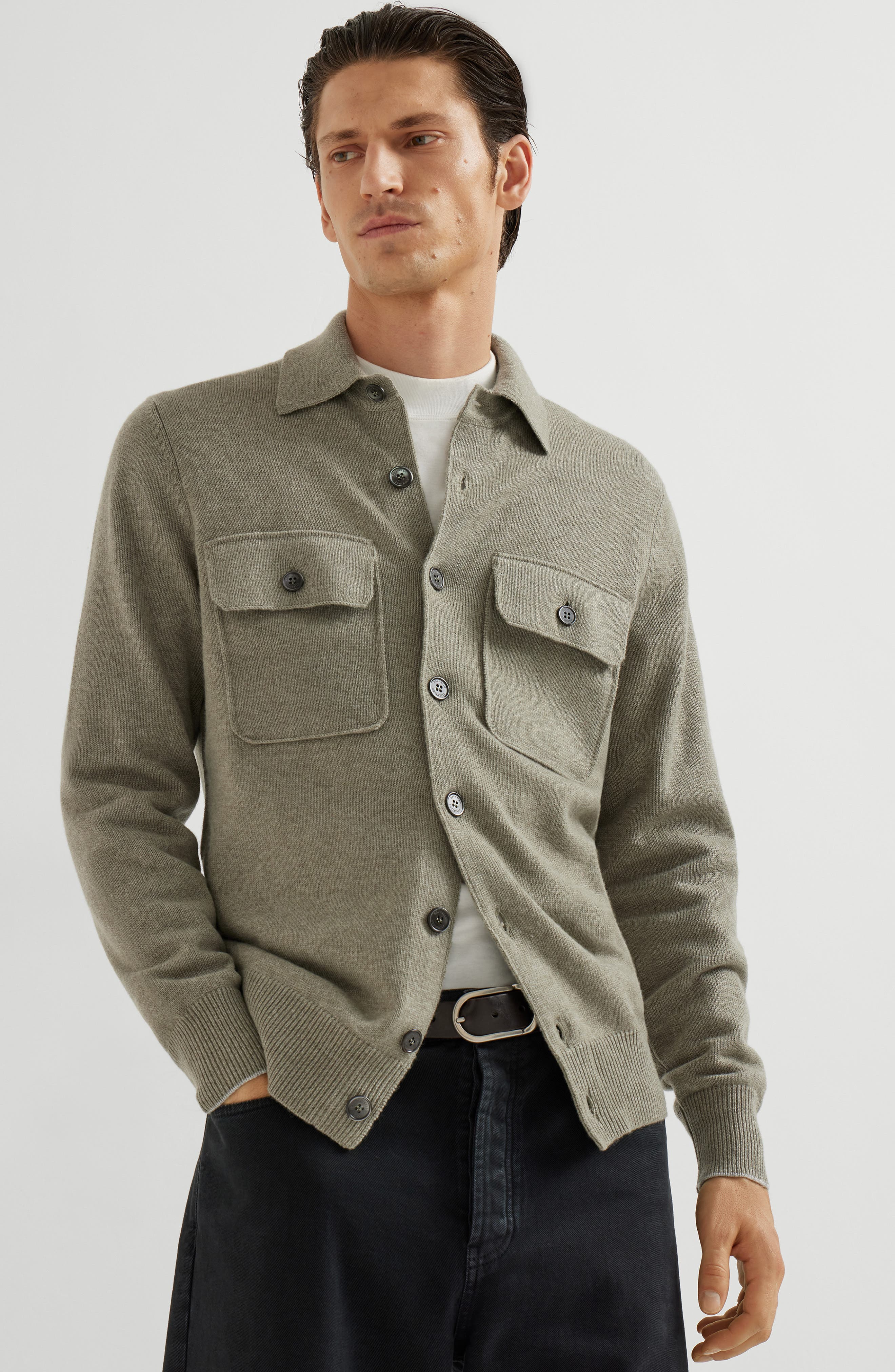 Brunello Cucinelli Shirt-style cardigan in Olive at Nordstrom - 2