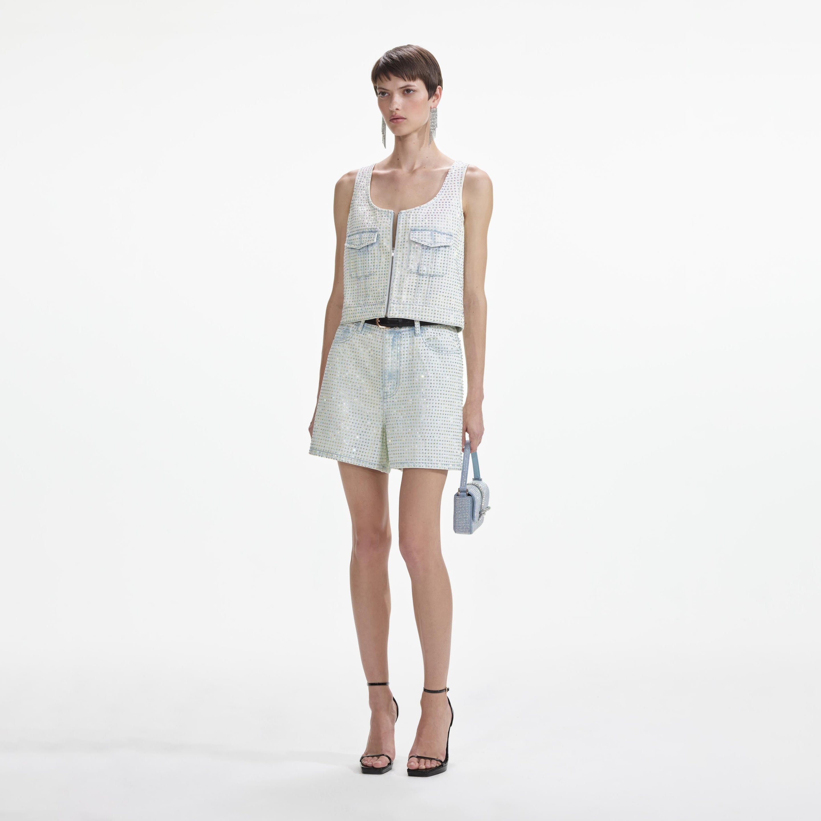 Rhinestone Denim Cargo Top - 2