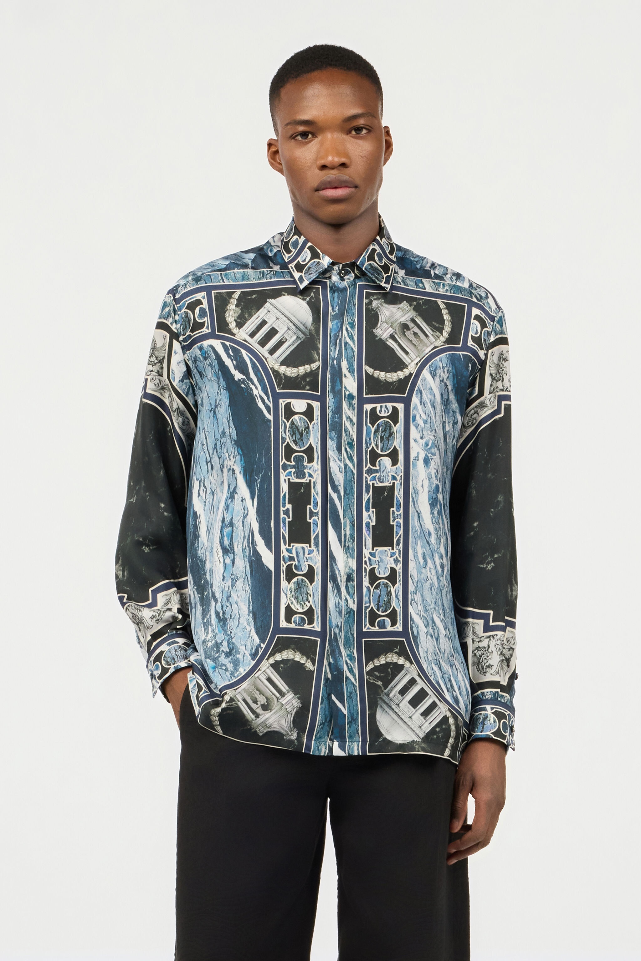 Shirt With Marble Print And Embellishments - 3
