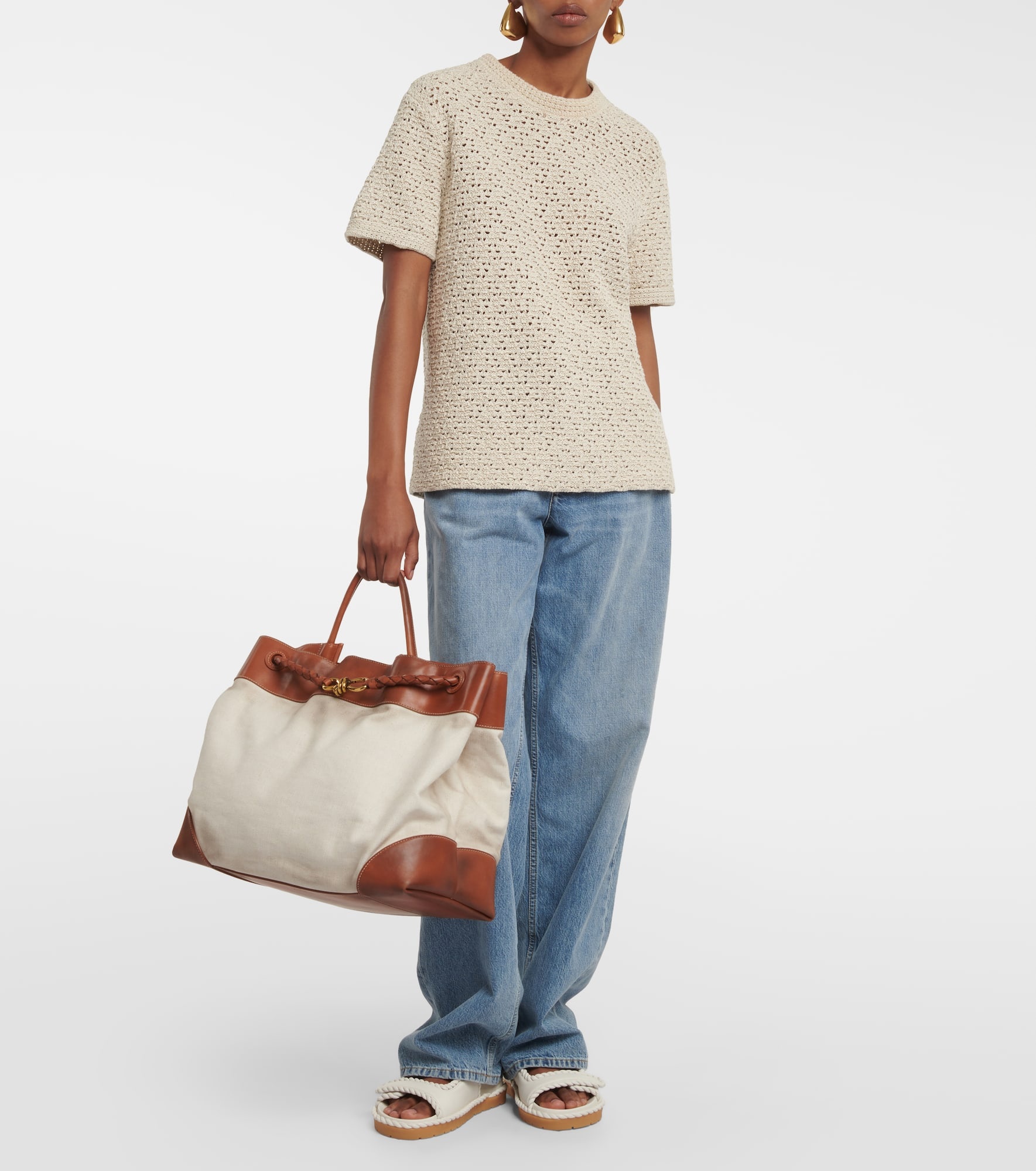 Andiamo Large leather-trimmed canvas tote bag - 5