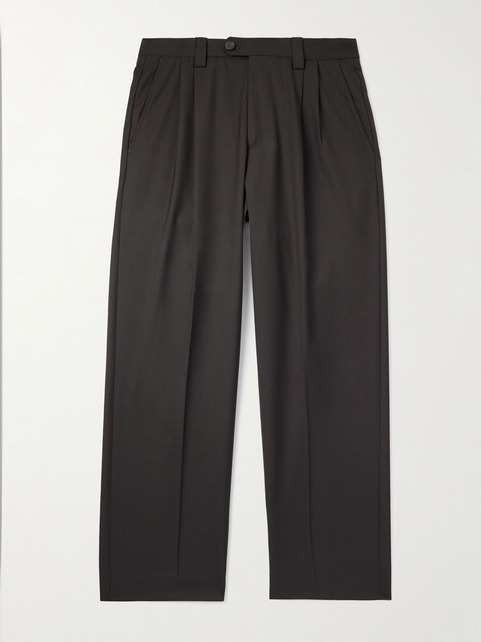 Classic Wide-Leg Pleated Wool-Twill Trousers Brown - 1