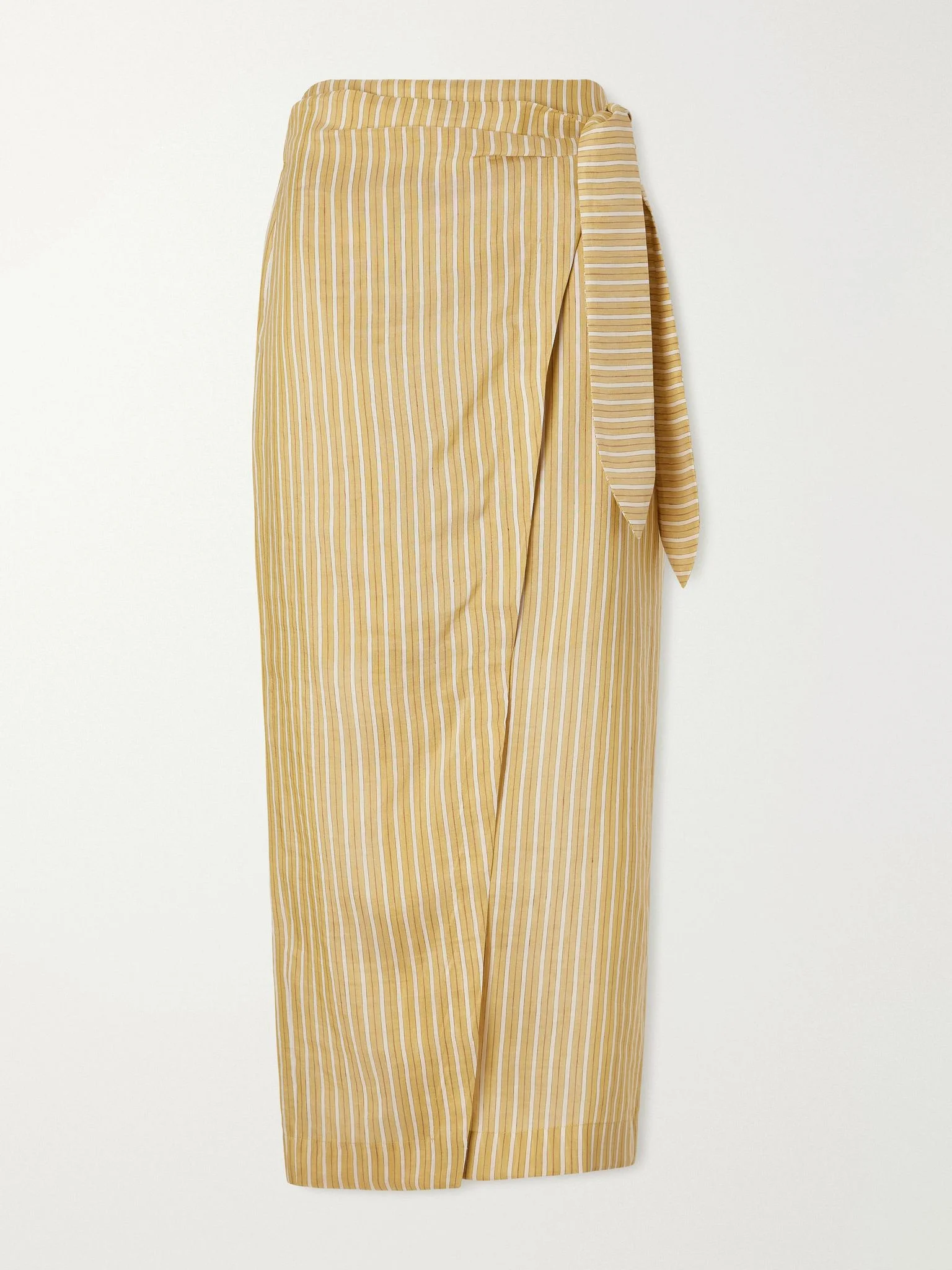 Linen and silk-blend midi skirt Mustard - 1