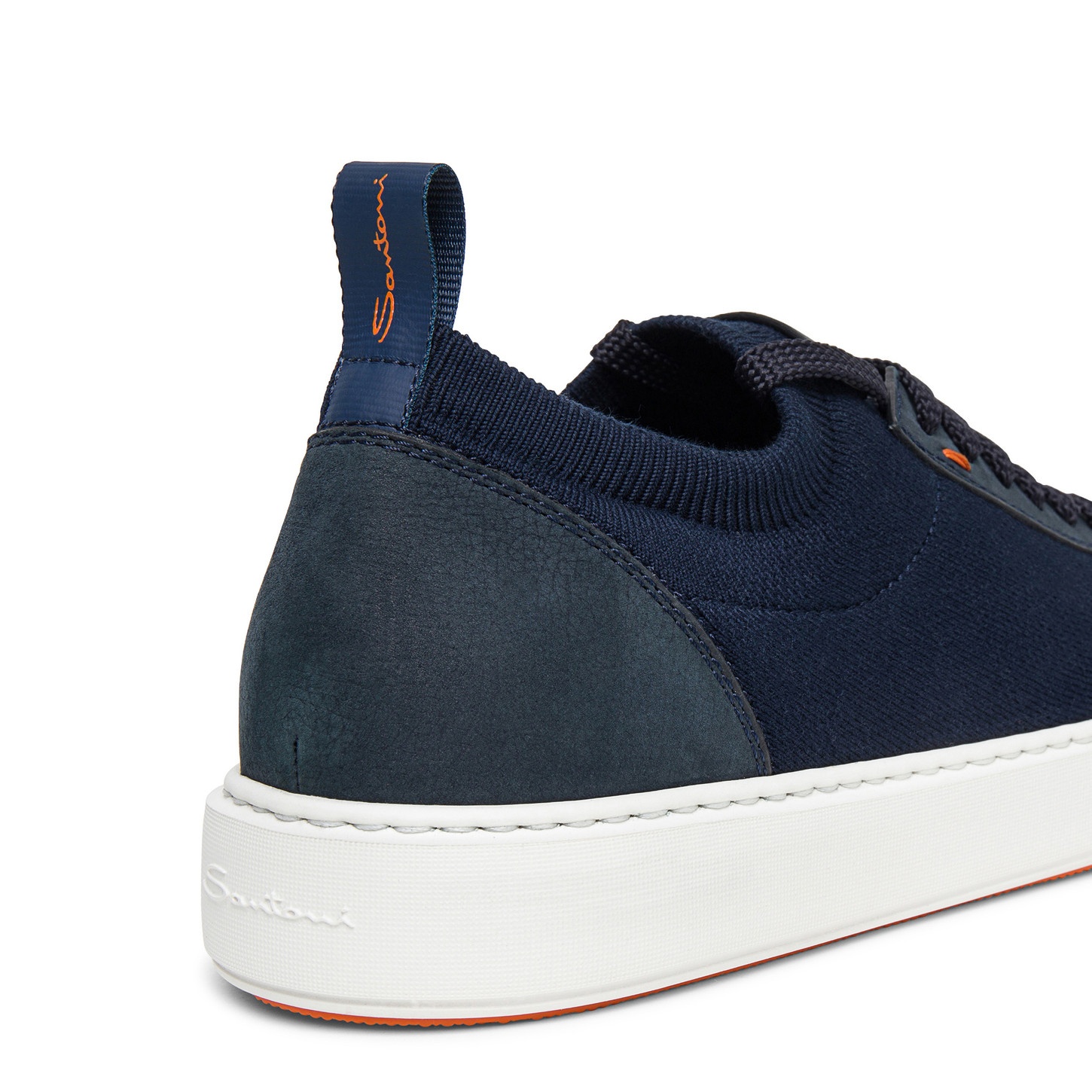 Men's blue nubuck and stretch knit sneaker - 5