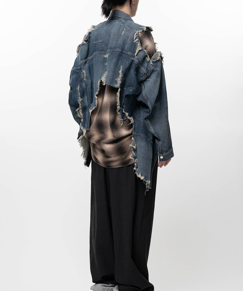 Check Shirt Layered Denim Jacket 10