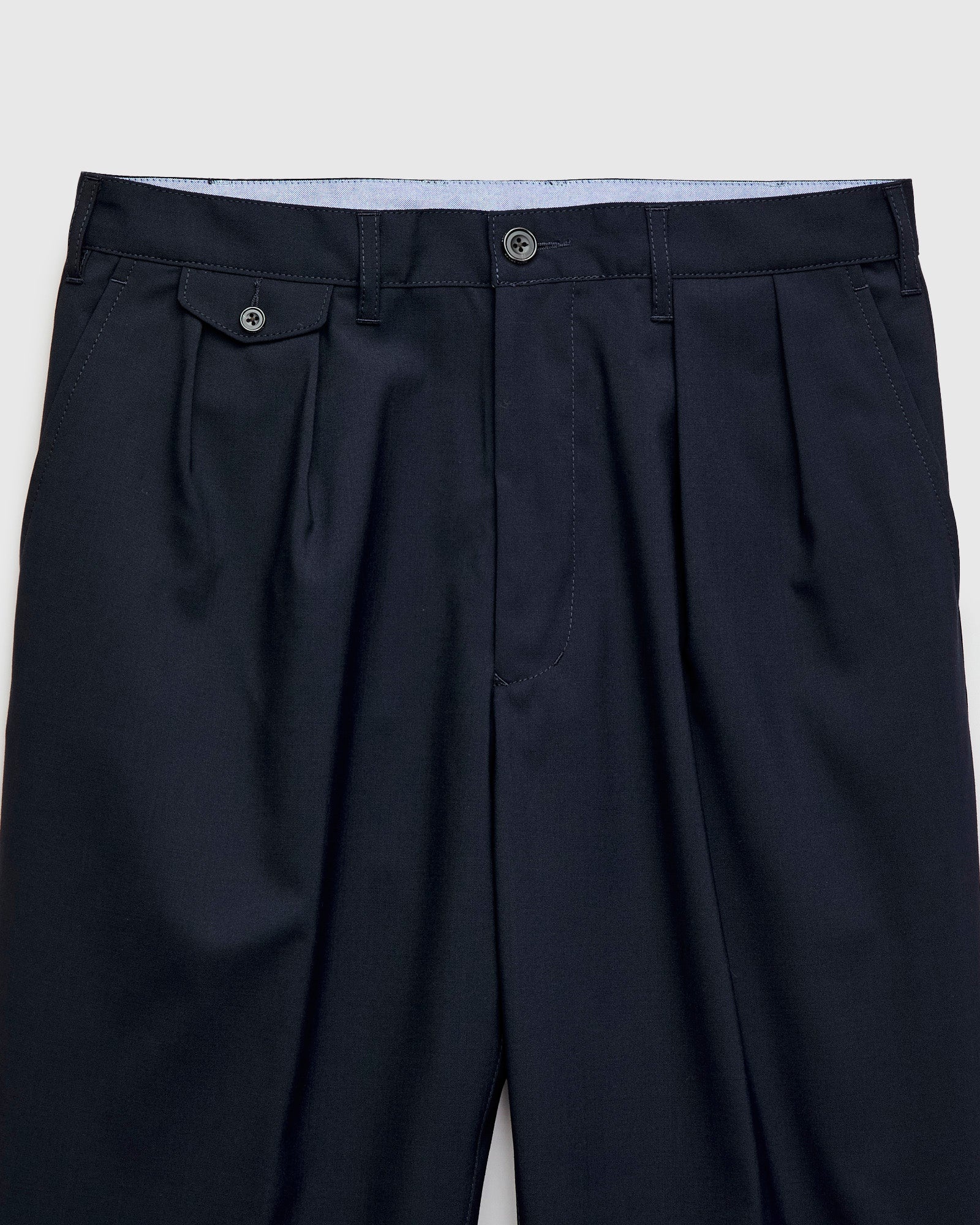 2-Pleat Tropical Wool Trousers in Dark Navy - 3