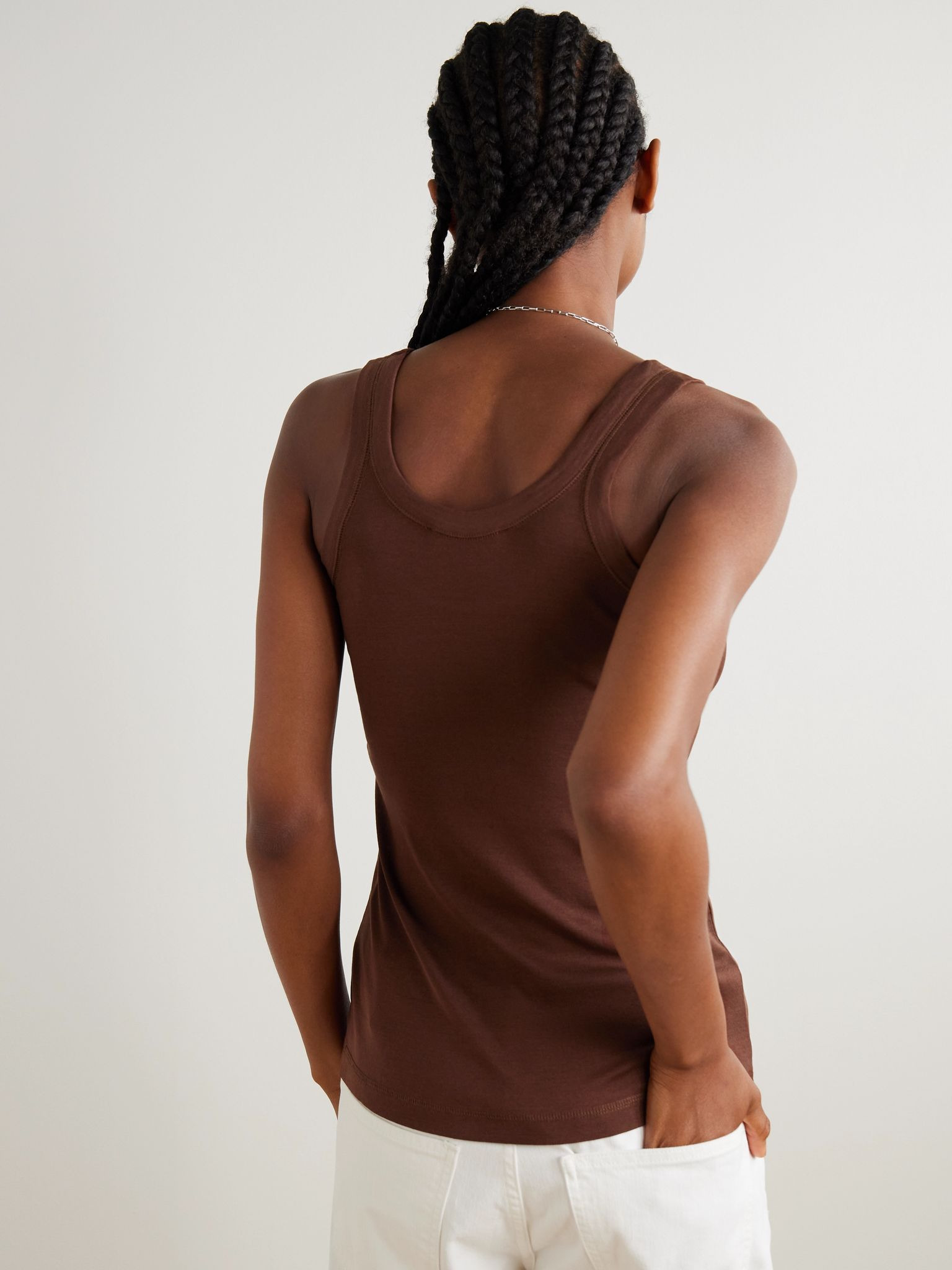 Ribbed cotton tank top Brown - 4