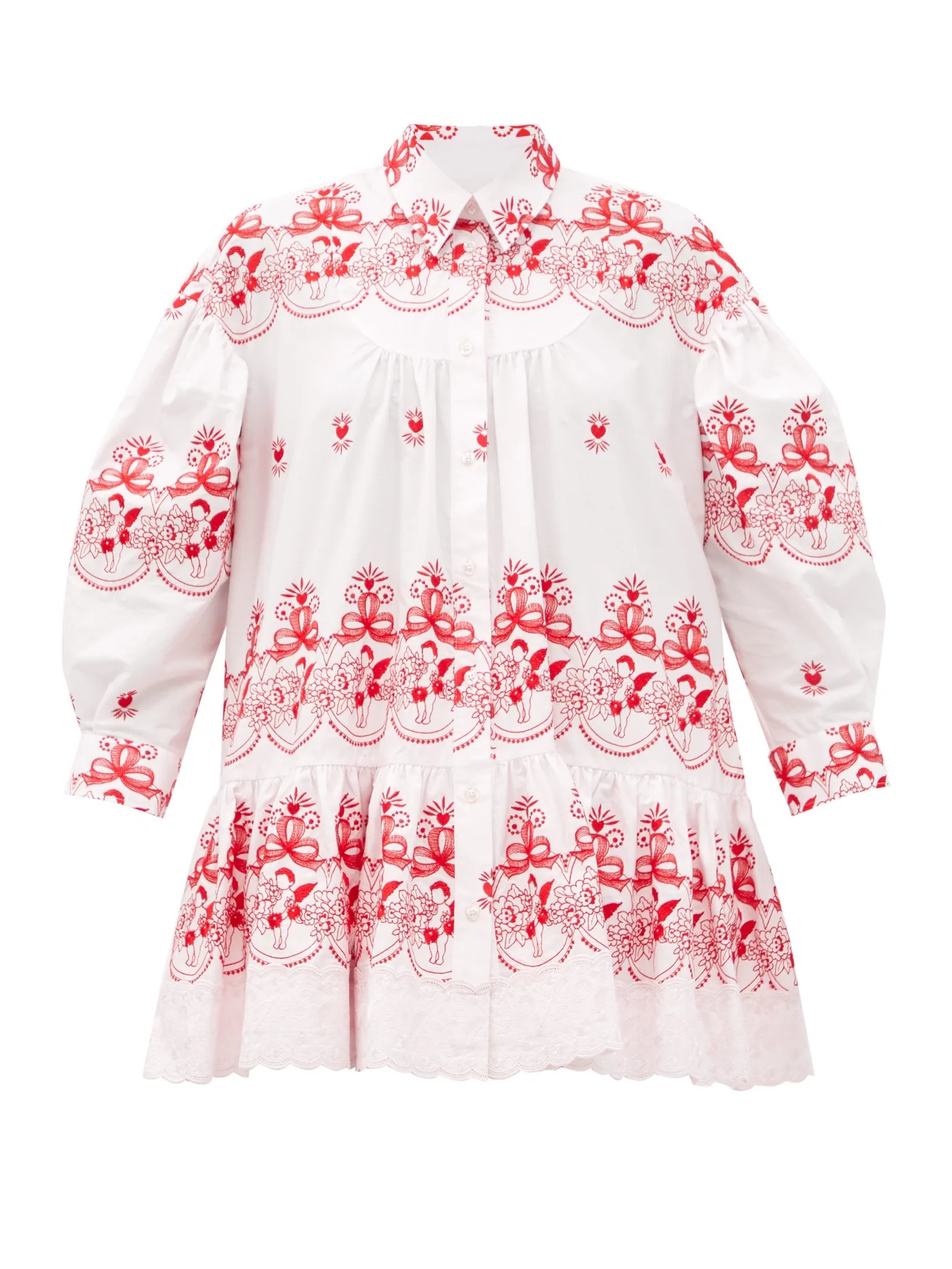 Cherub-embroidered tiered cotton blouse - 1