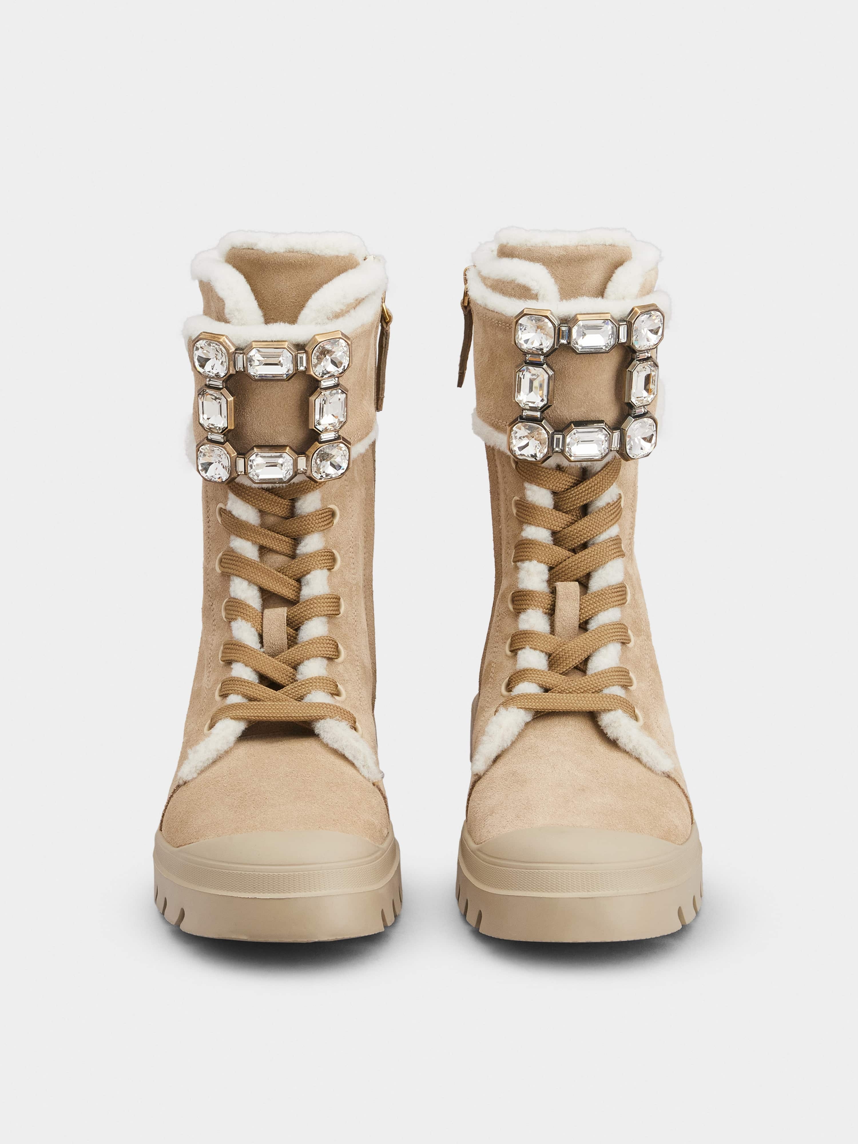 Walky Viv' Lace Up Shearling Strass Buckle Booties in Suede - 7