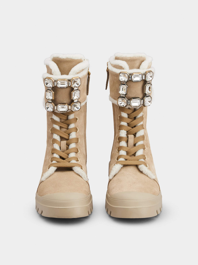 Walky Viv' Lace Up Shearling Strass Buckle Booties in Suede 7