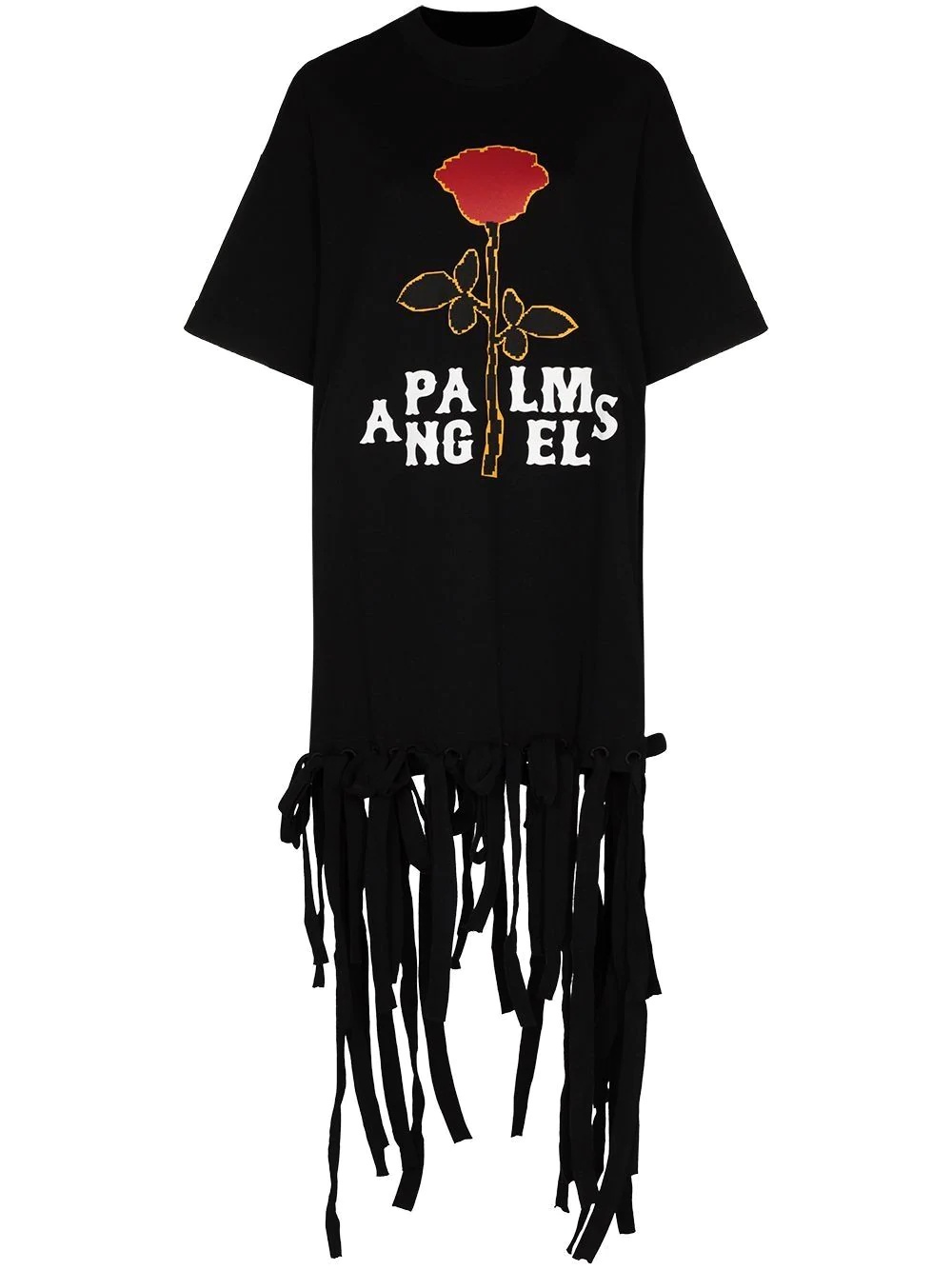 rose-print fringed T-shirt - 1