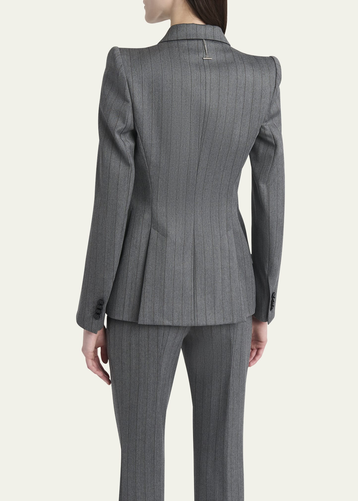 Herringbone Striped Single-Breasted Blazer Jacket - 3