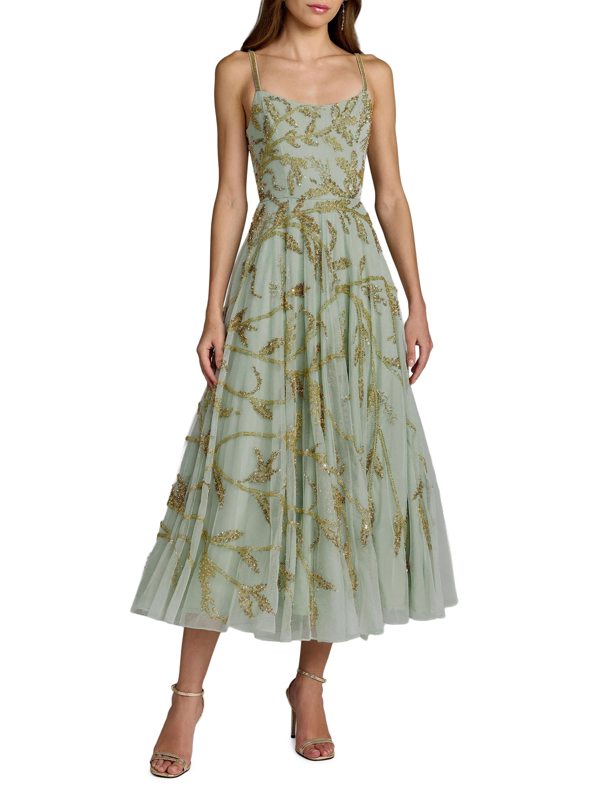 Women's Embellished Mesh Midi-Dress - Seafoam Gold - 1