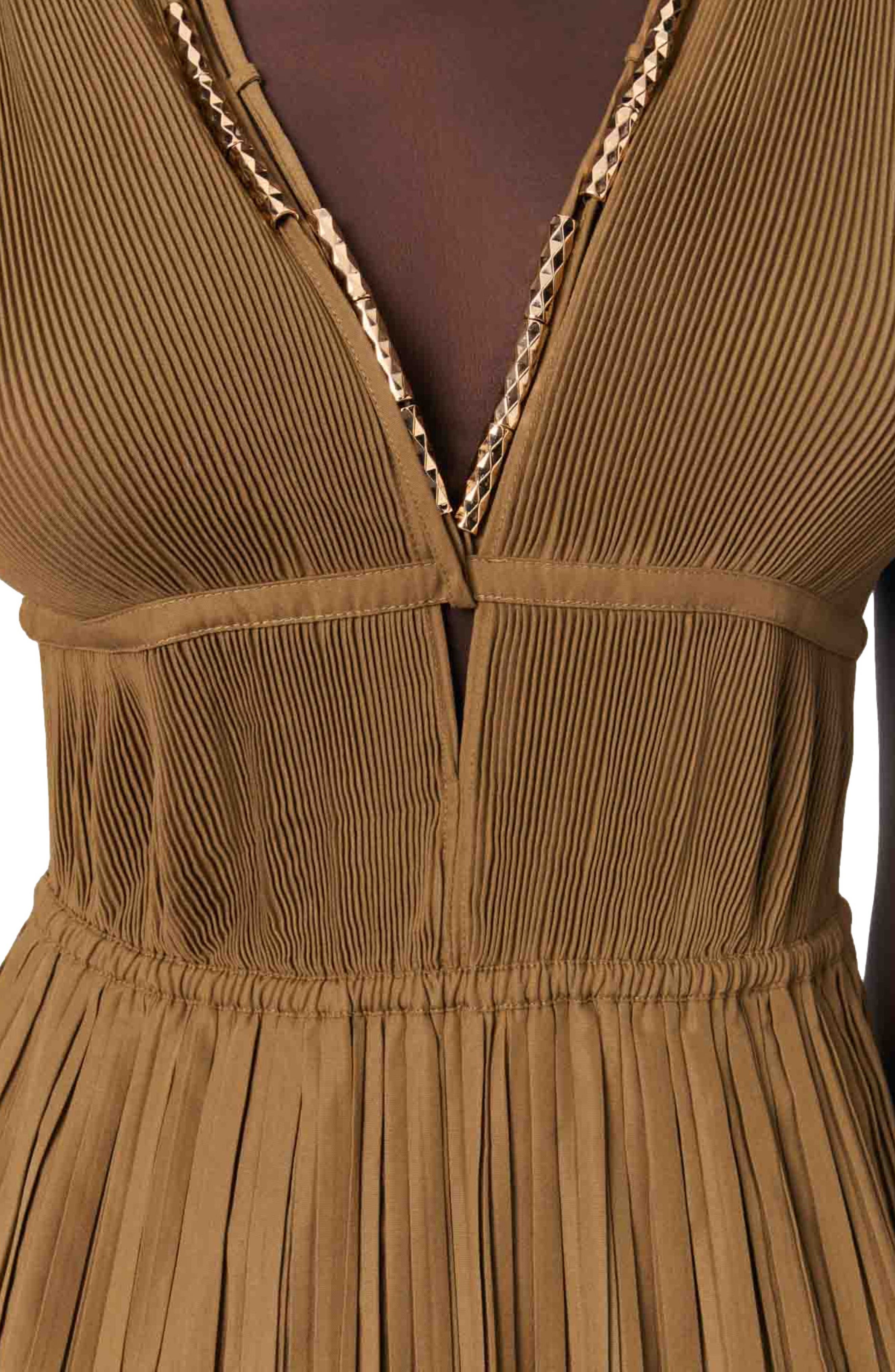 maje Jewellery neckline pleated dress in Khaki at Nordstrom - 5