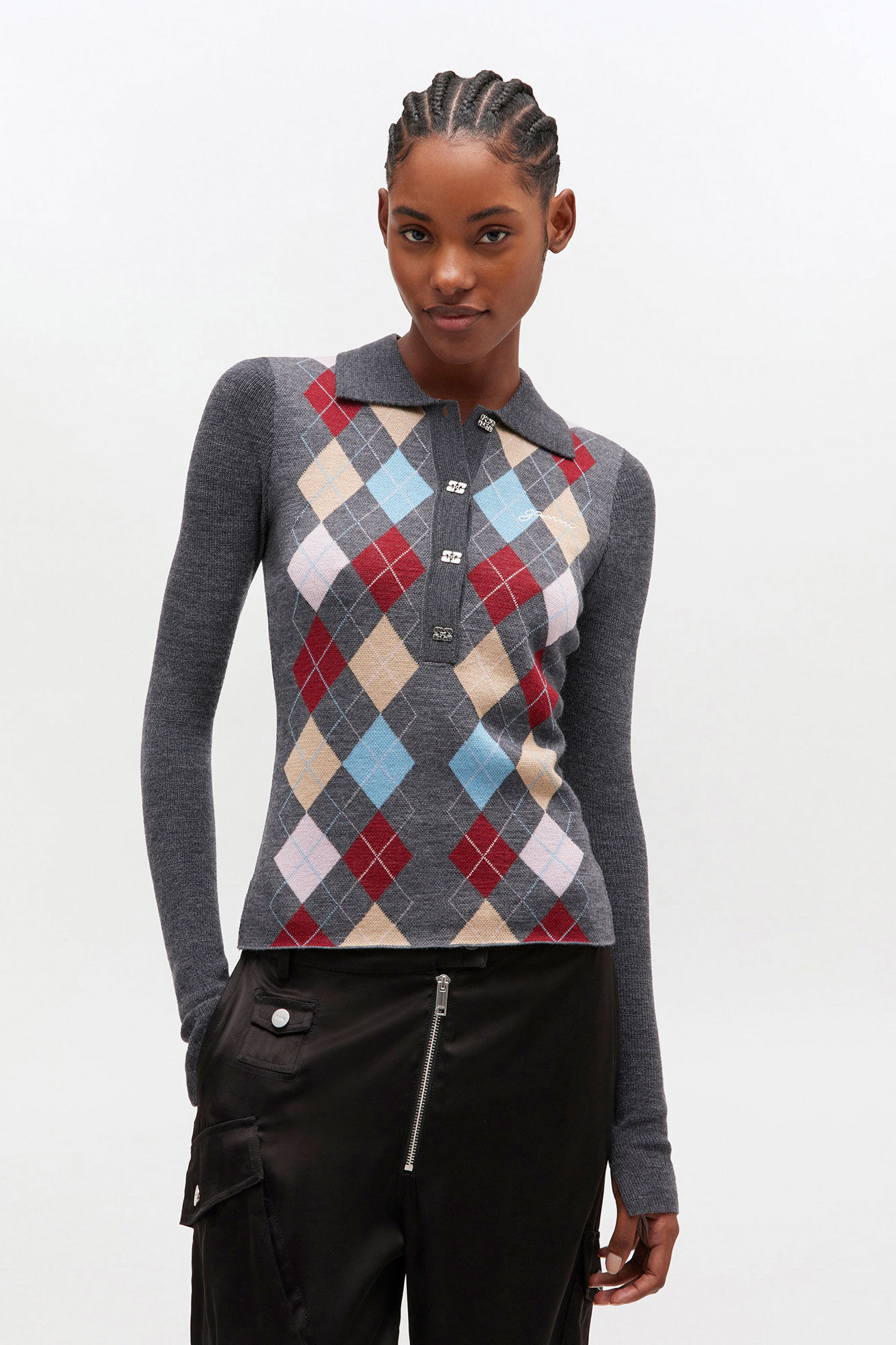 DARK GREY KNITTED POLO SHIRT - 2