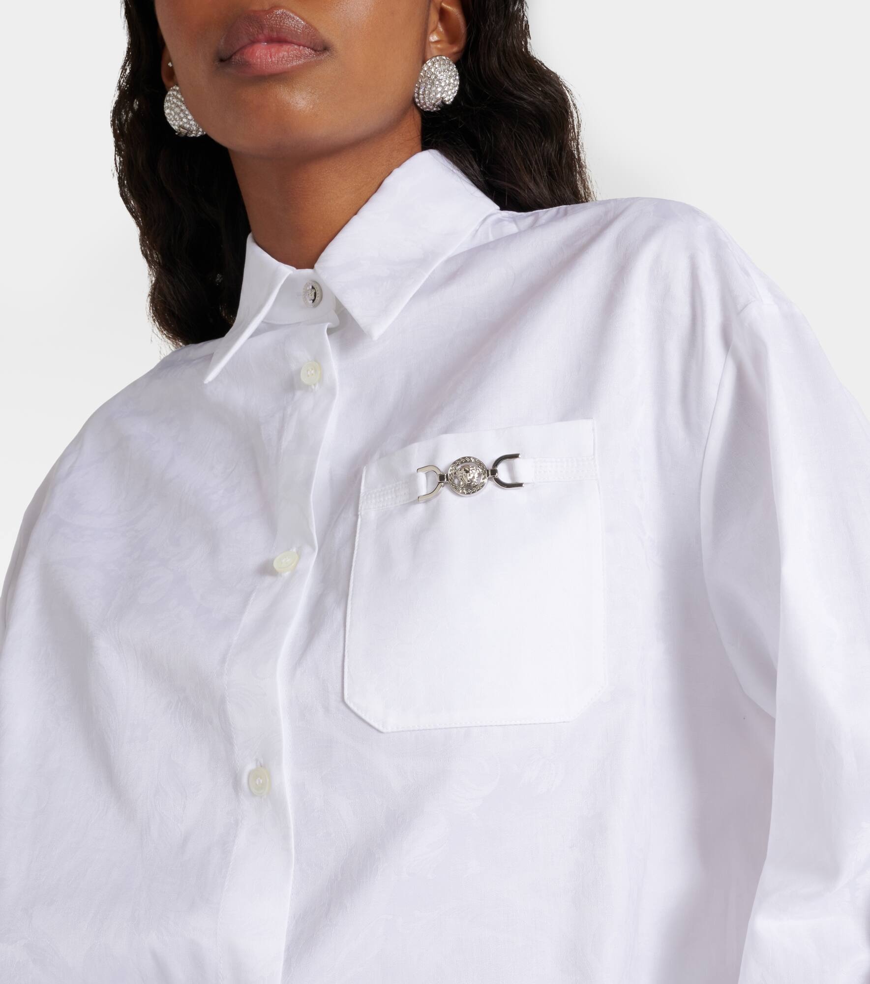 Barocco jacquard cropped cotton shirt - 4