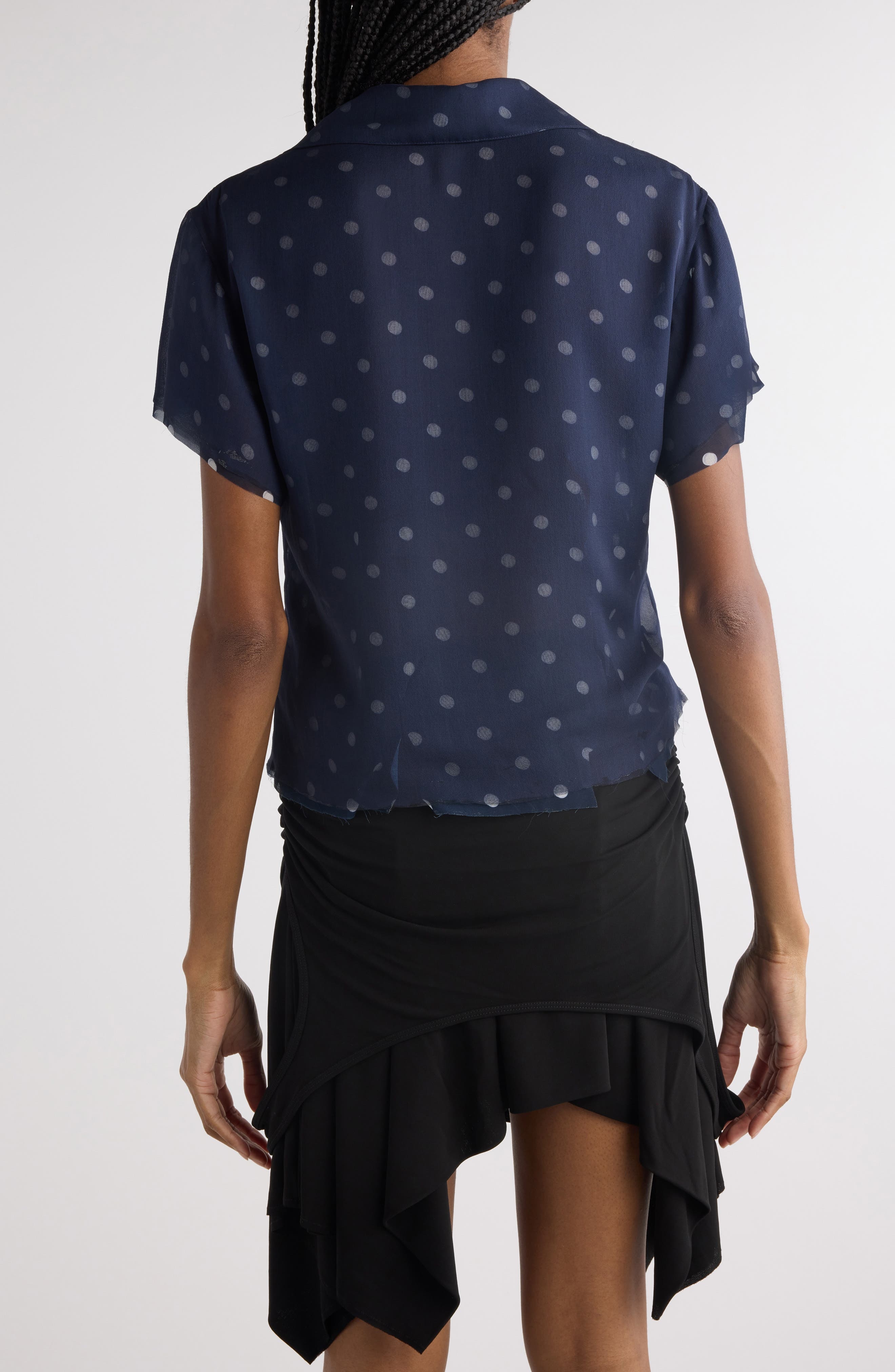 Acne Studios Takota Polka Dot Georgette Polo in Navy/White at Nordstrom - 3