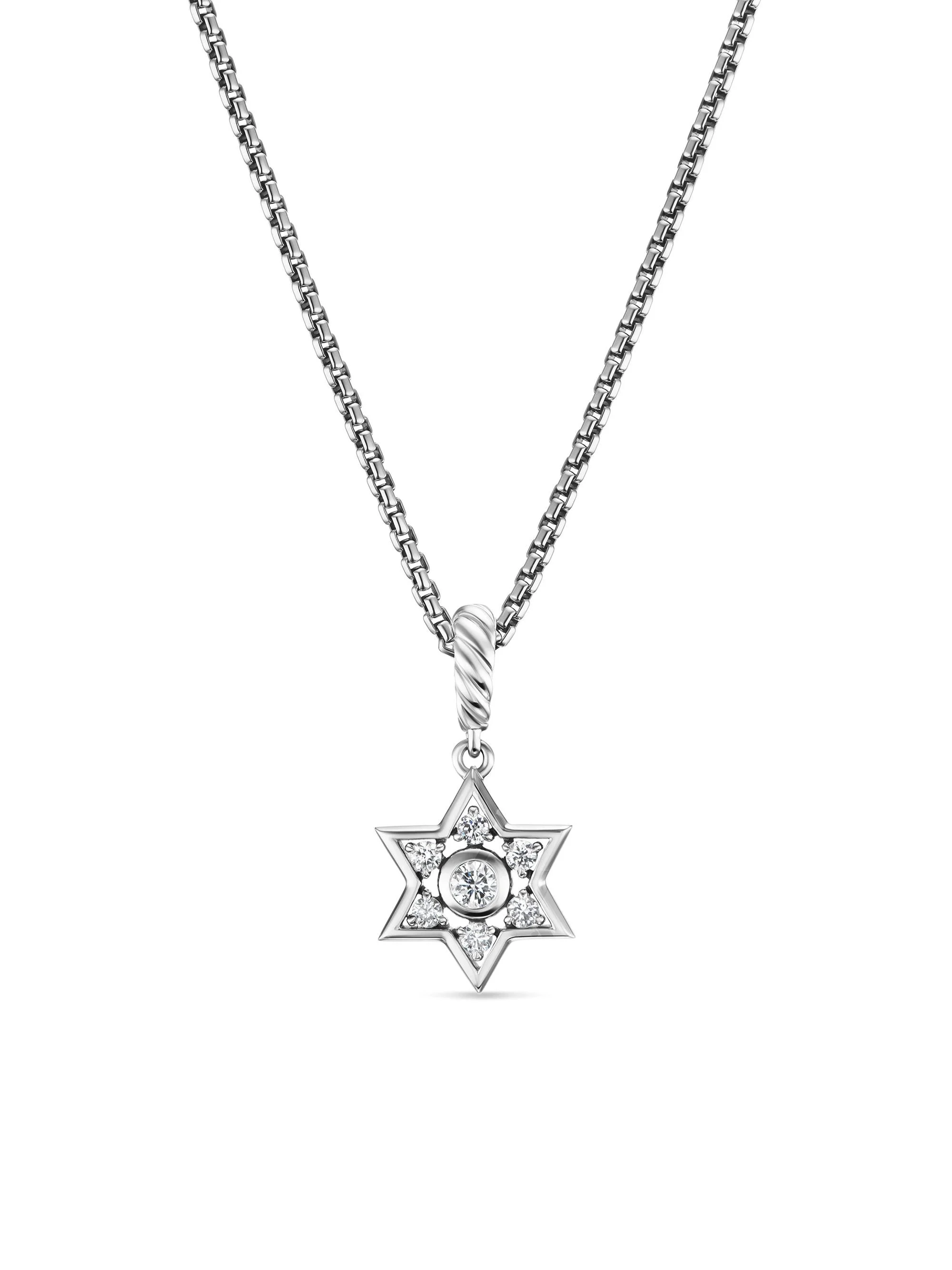 Women's Star of David Pendant Necklace in Sterling Silver with Diamonds, 10.4MM - Diamond - 1