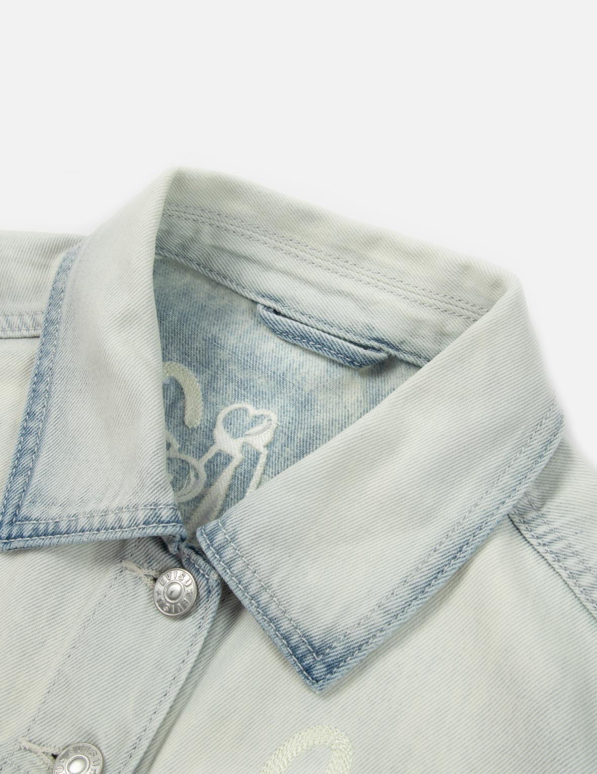 LOGO EMBROIDERY BLEACHED DENIM WAISTCOAT - 7