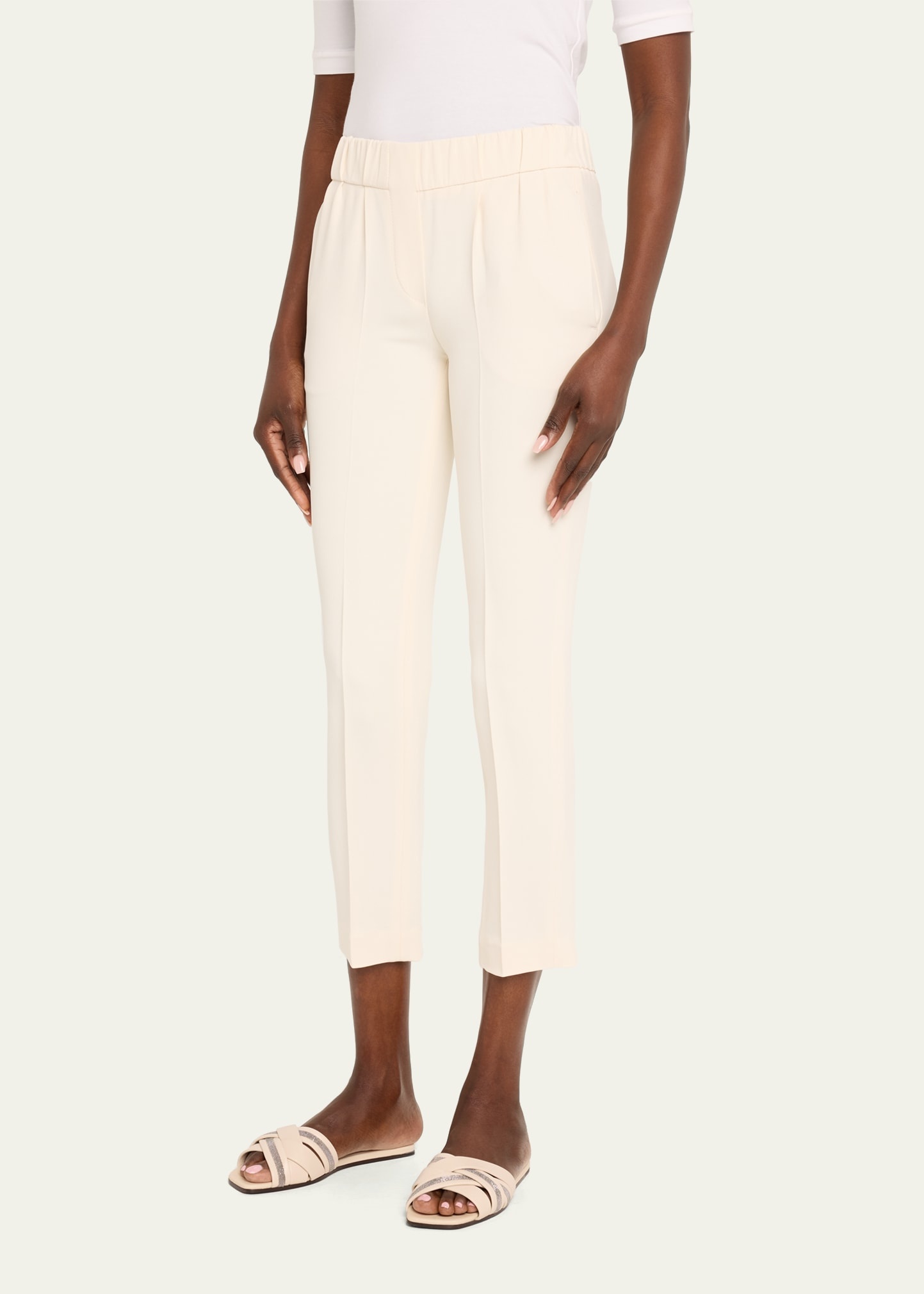 Classic Elastic-Waist Cropped Silk Trousers - 4