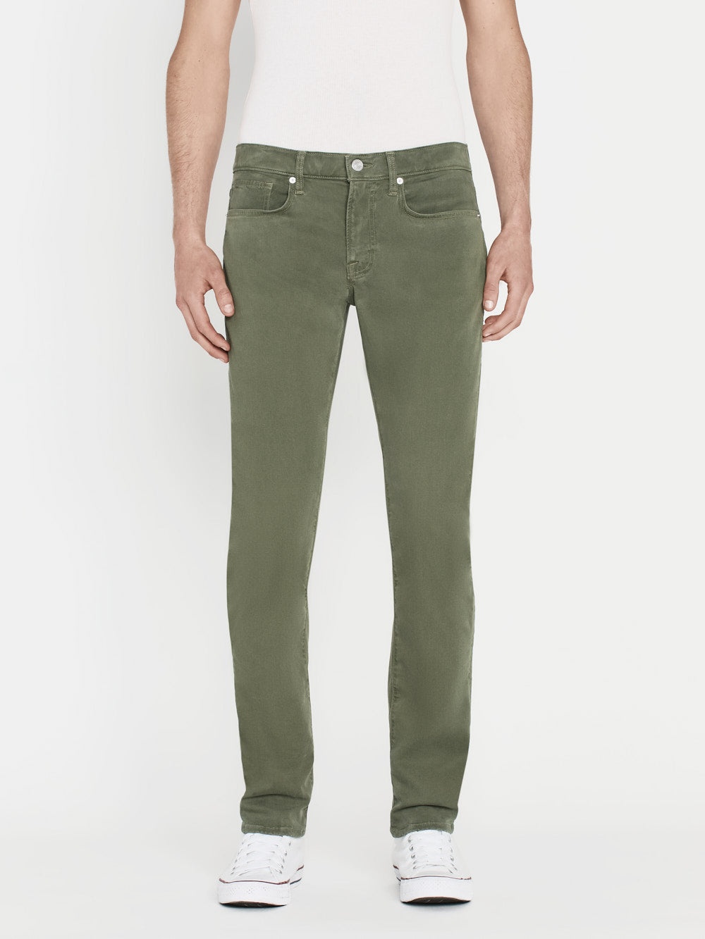 L'Homme Slim Brushed Twill in Washed Military - 2