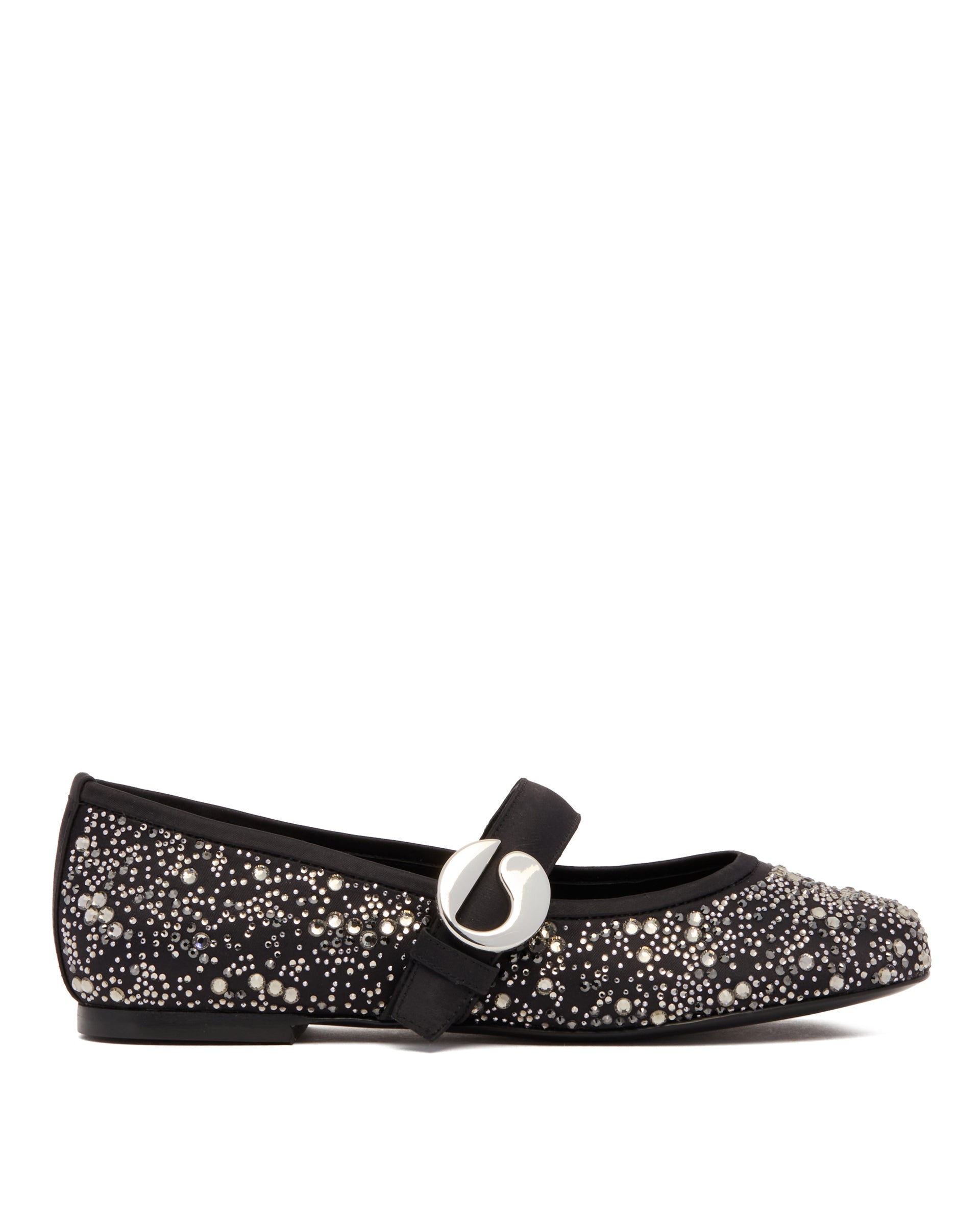 Black Mary Jane Flats with Crystals - 1