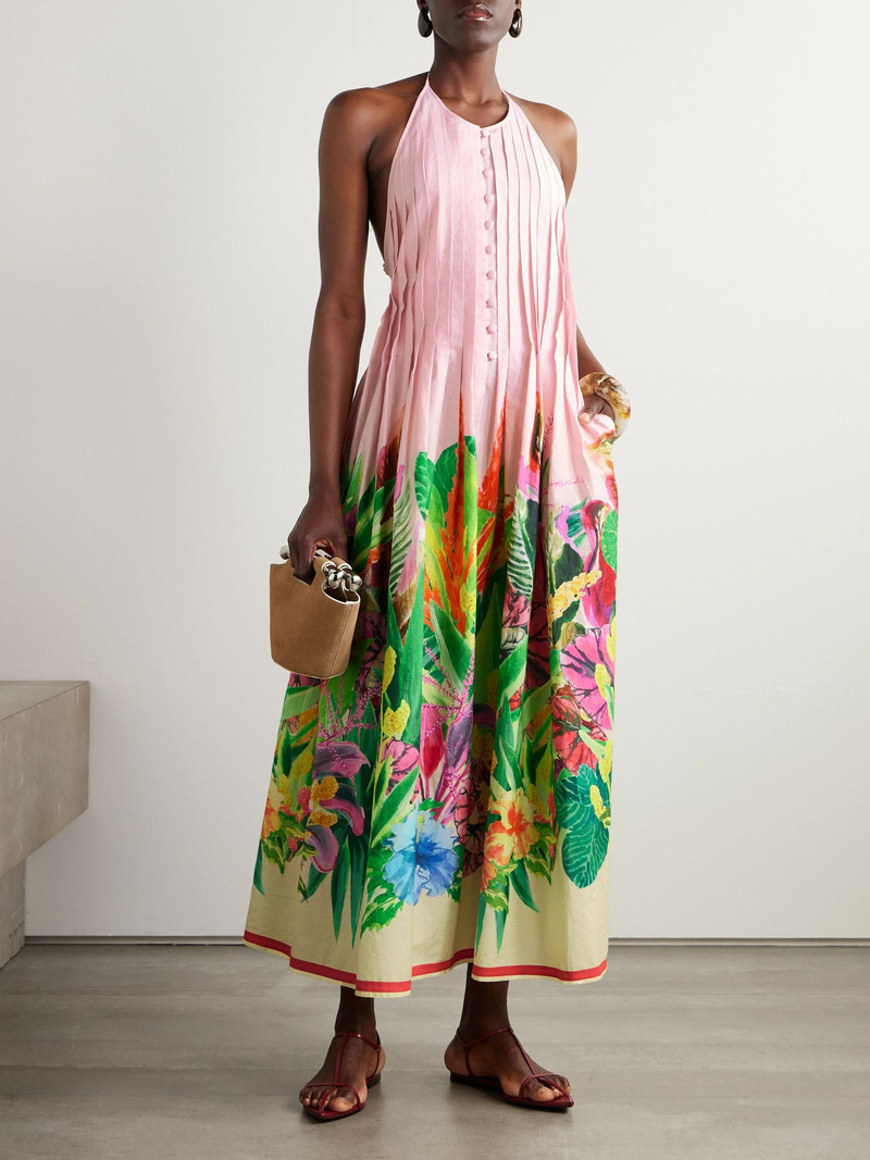 LORETTA CAPONI Patmos belted floral-print cotton-poplin halterneck maxi dress Multi outlook