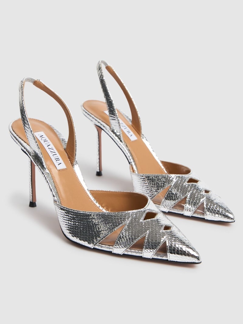 85mm Peek metallic leather slingbacks - 3