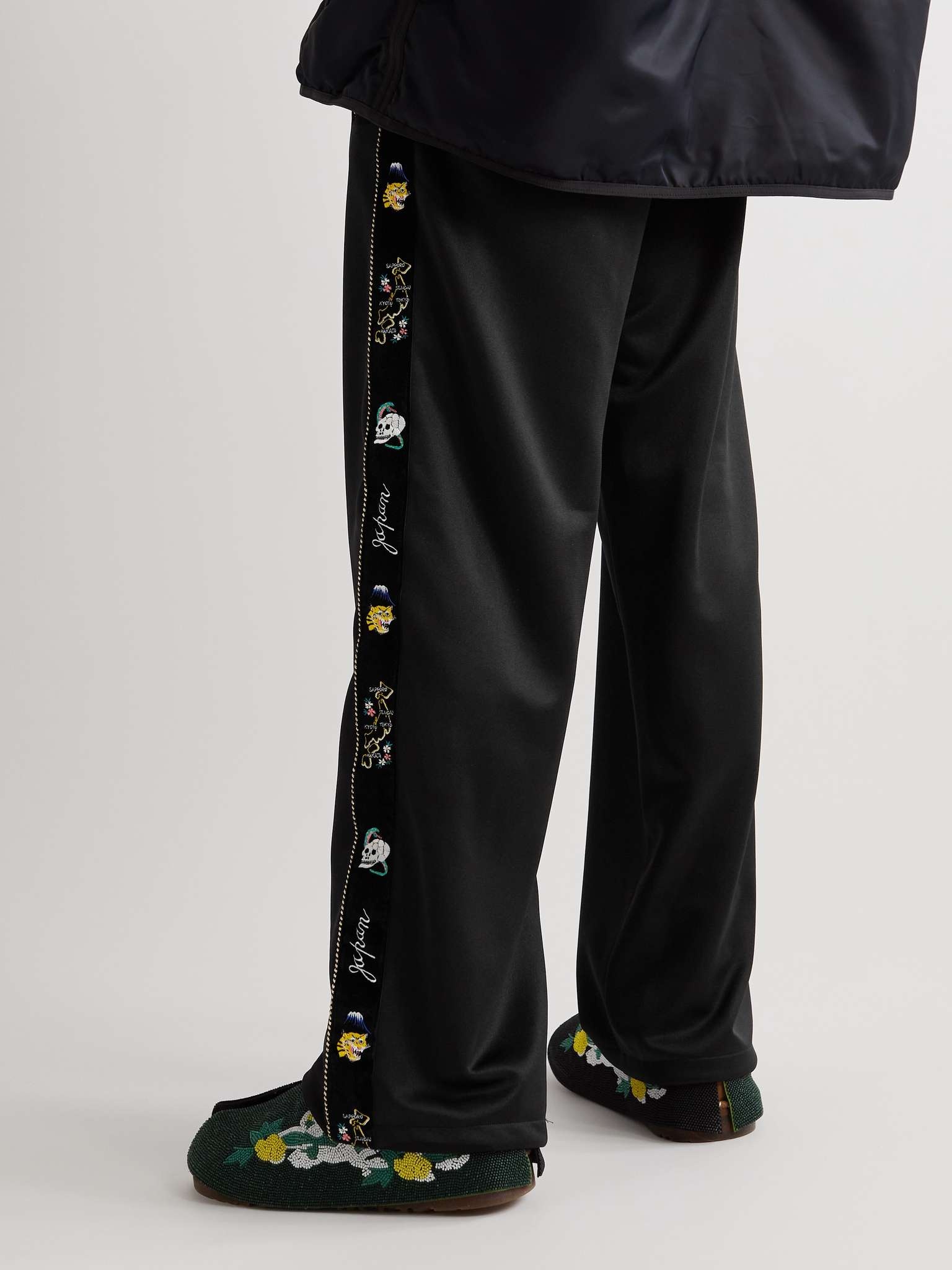 Wide-Leg Embroidered Velvet-Trimmed Tech-Jersey Track Pants - 4