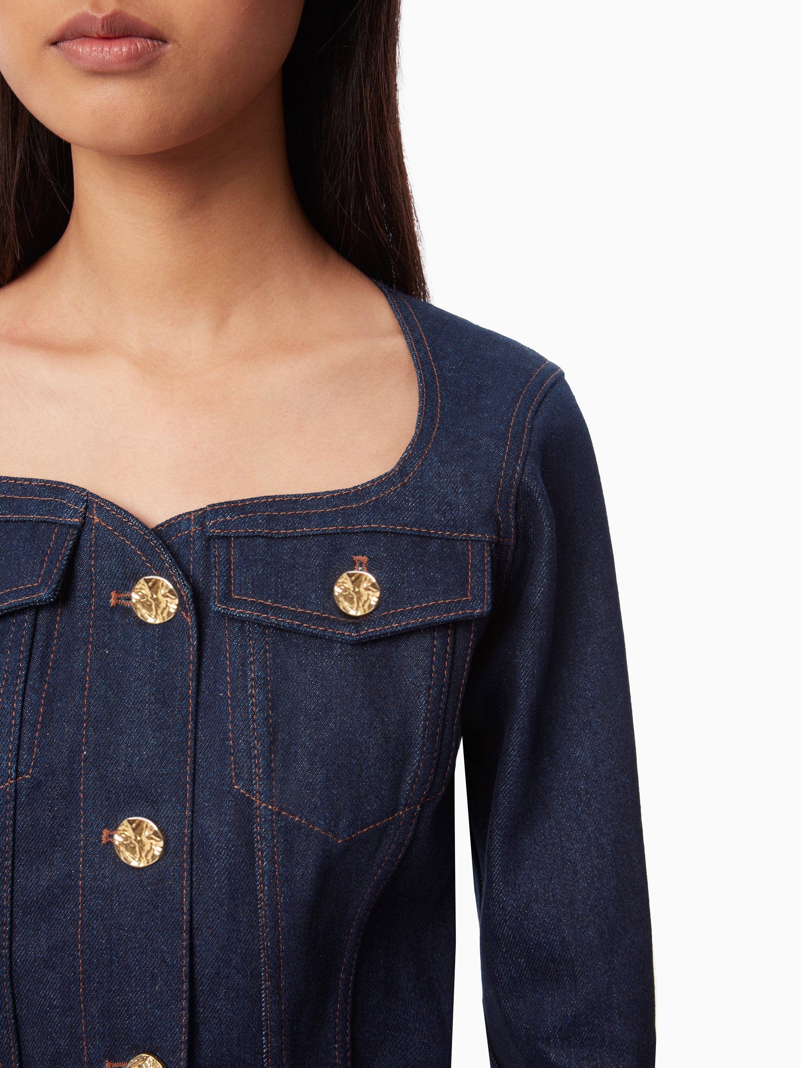 SWEETHEART NECKLINE DENIM JACKET - 3