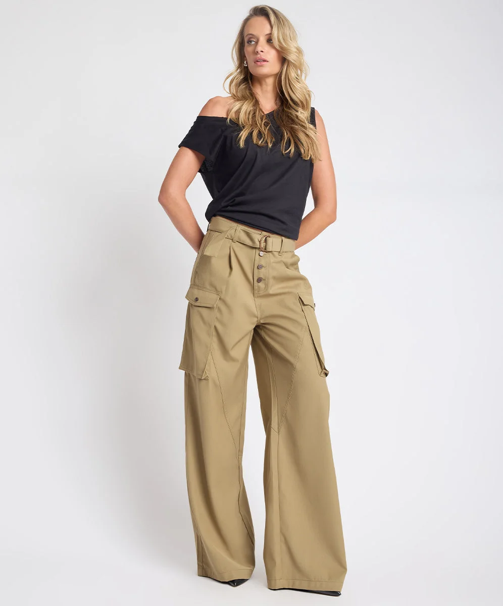 Elemental High Waist Tencel Cargo Pants - Khaki - 1