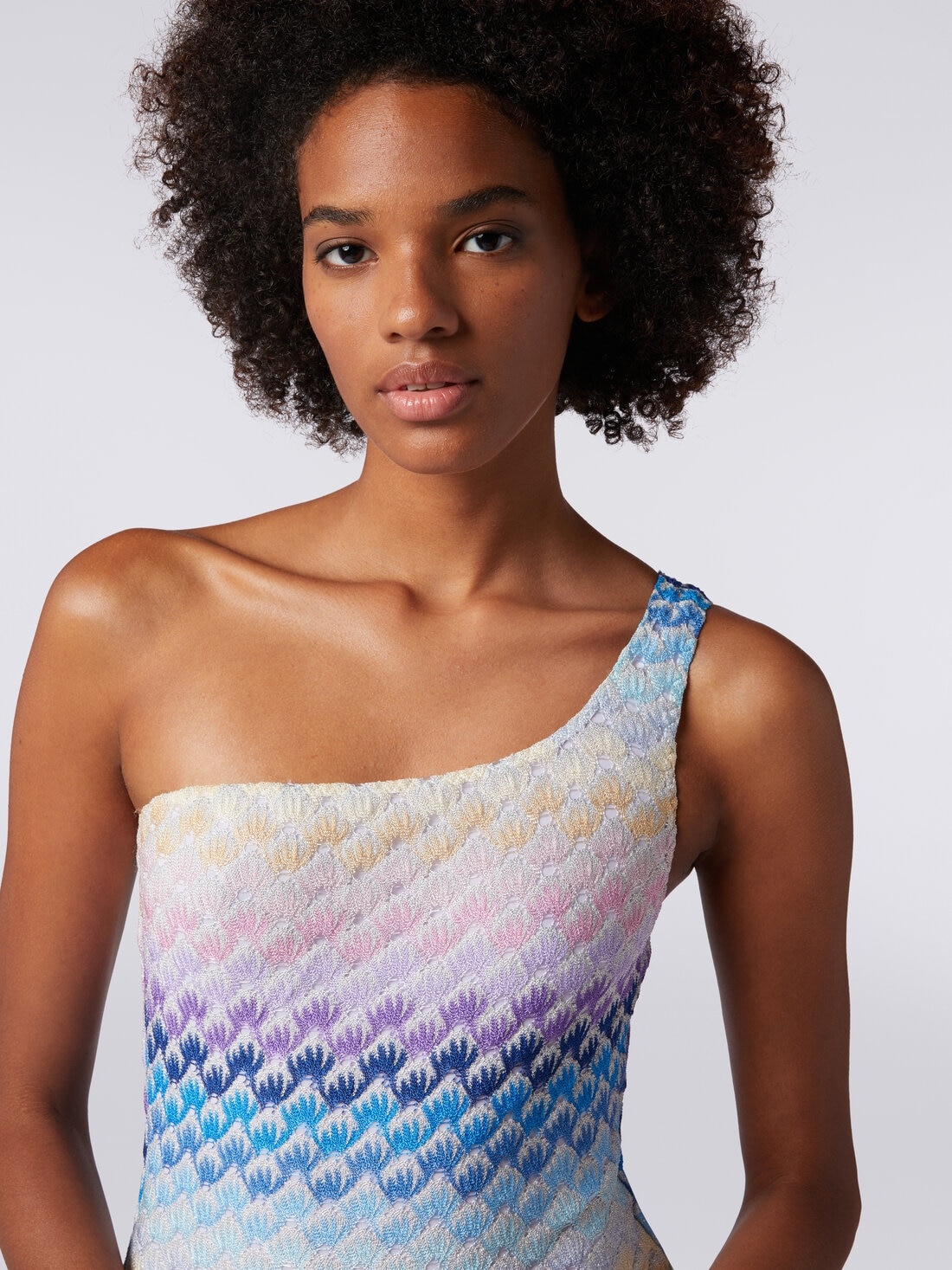 Lace-effect one-shoulder one-piece swimming costume with lurex - 5