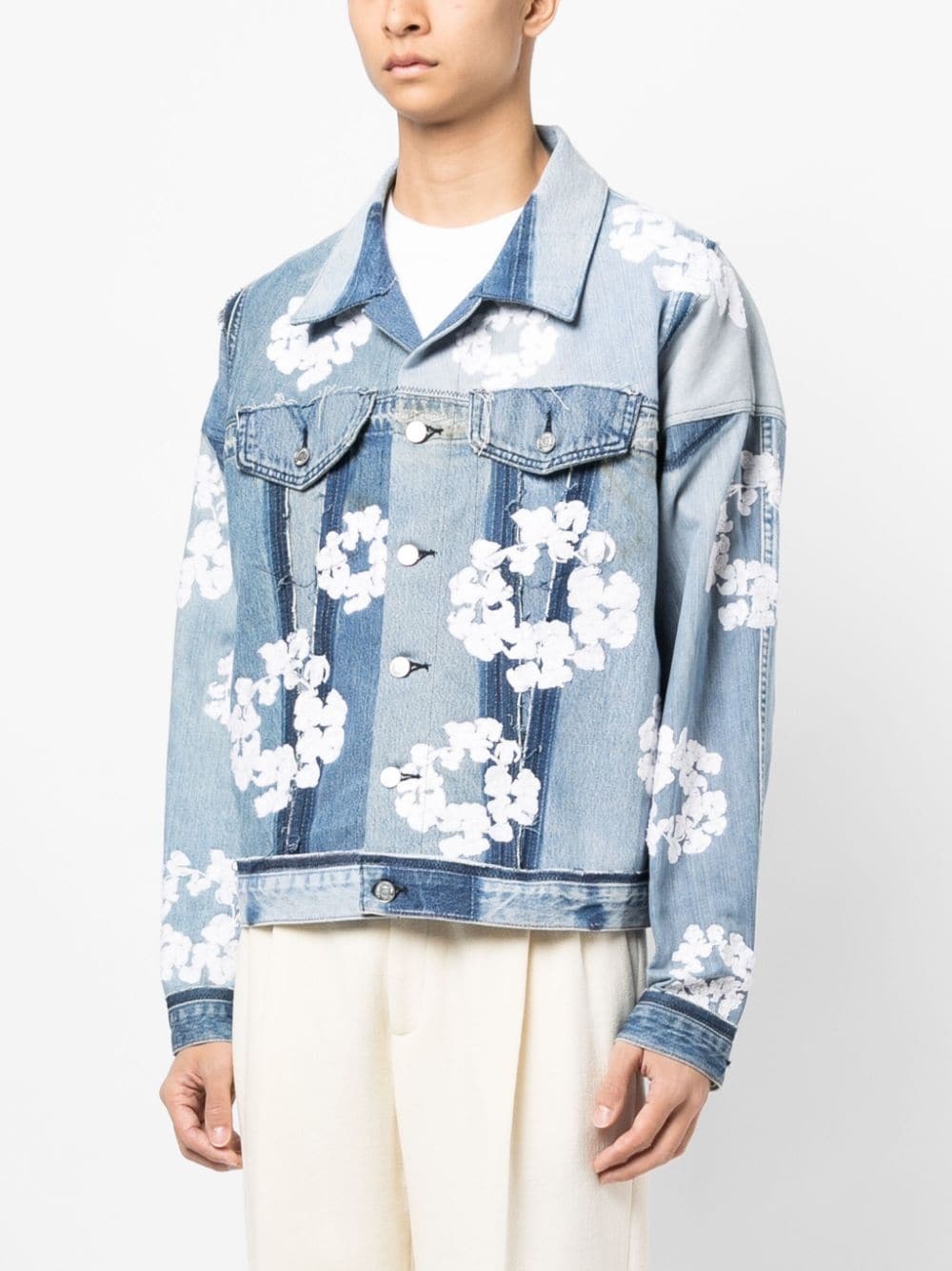 floral-print patchwork denim jacket - 3