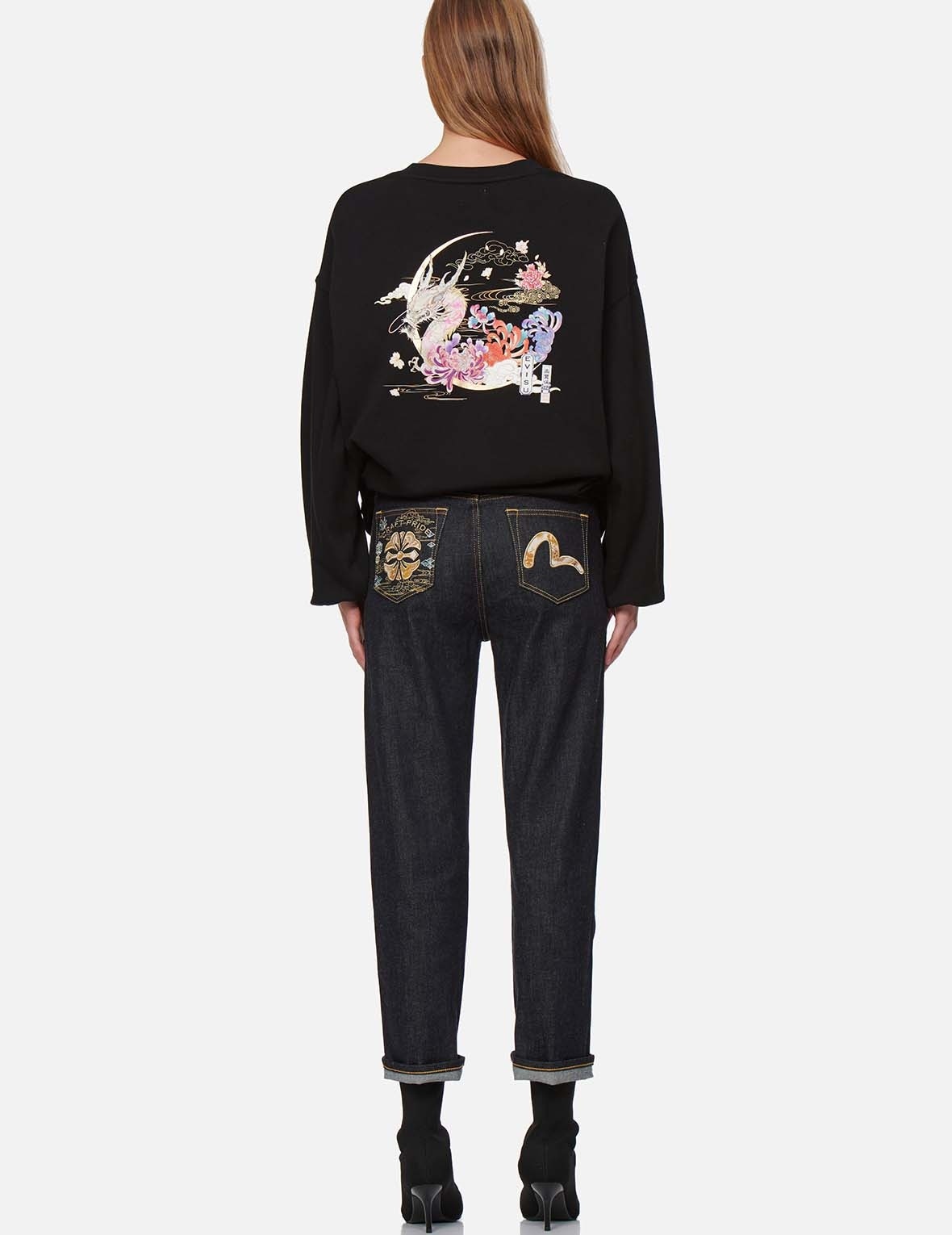 BROCADE KAMON AND SEAGULL APPLIQUÉ STRAIGHT LEG JEANS - 3