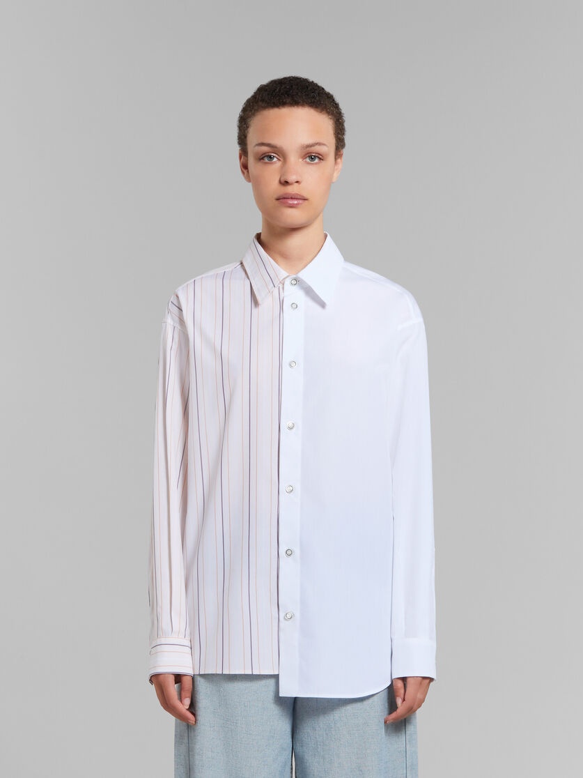 WHITE AND STRIPED ORGANIC COTTON PATCHWORK SHIRT - 2