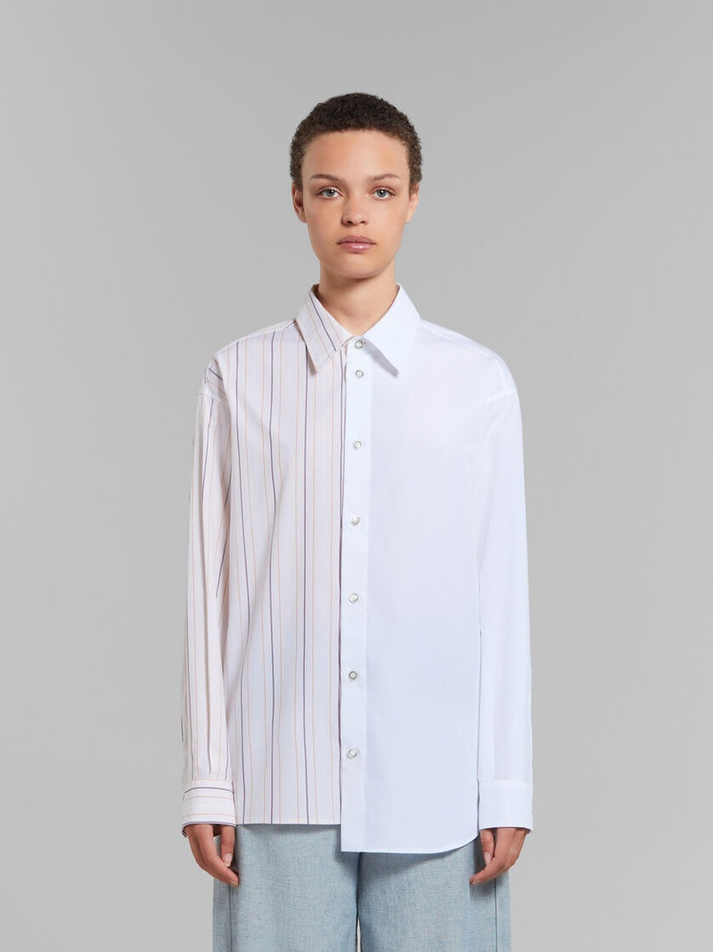Marni WHITE AND STRIPED ORGANIC COTTON PATCHWORK SHIRT outlook