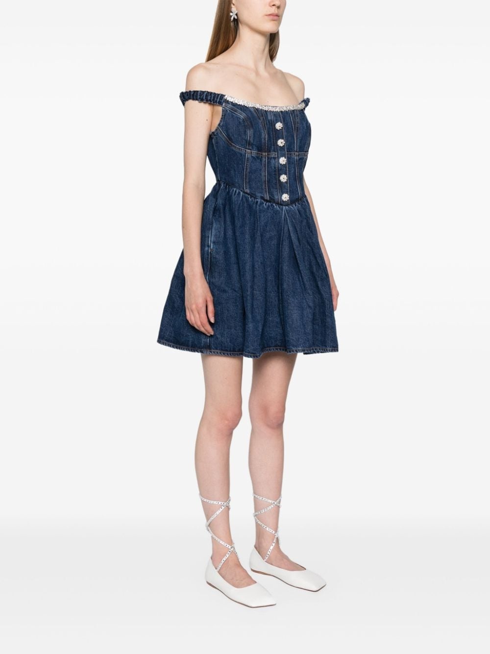 crystal-embellished denim mini dress - 3