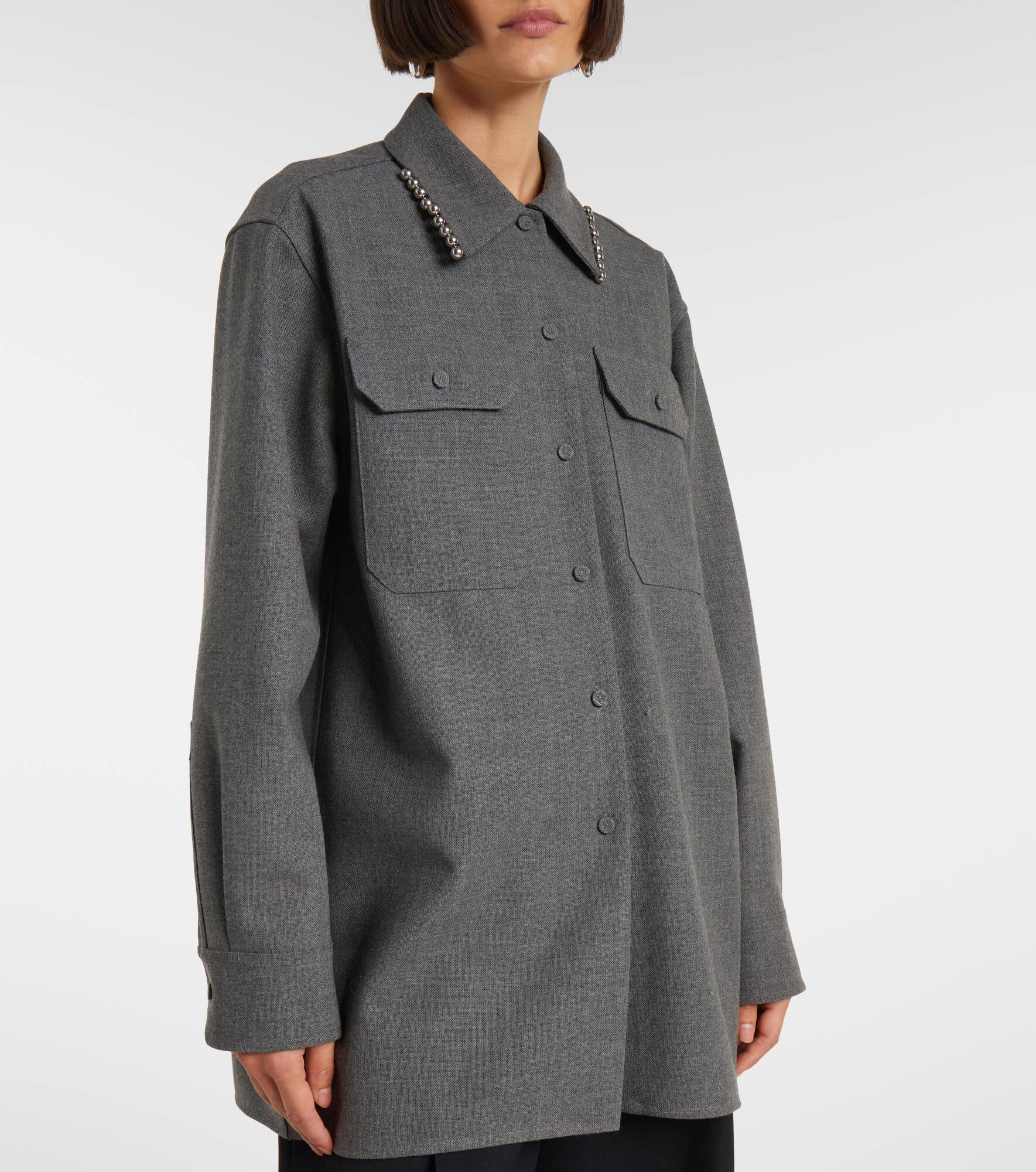 Beaded wool canvas shirt - 6