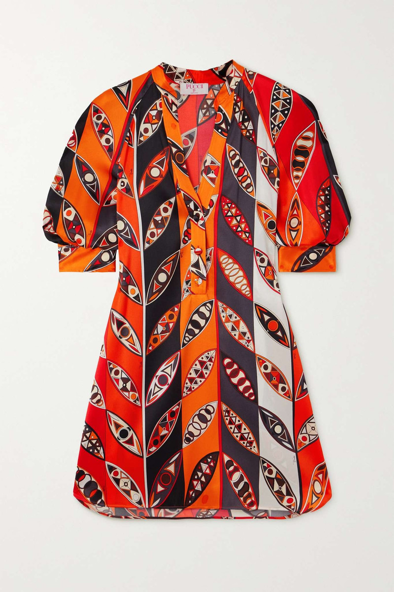 Printed silk-blend satin mini dress 1