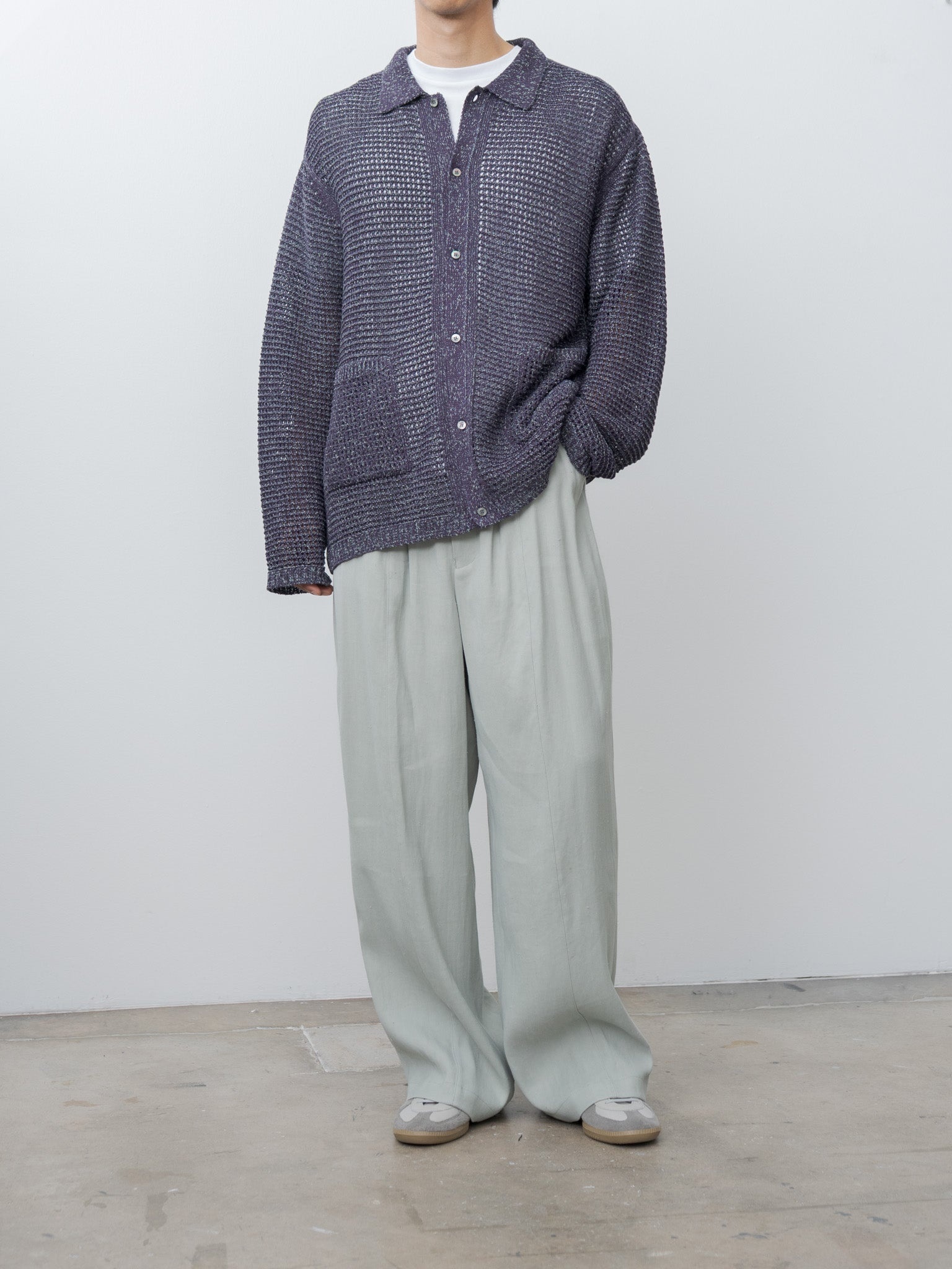 Linen Acetate Front Gather Wide Trousers - Mist Green - 10
