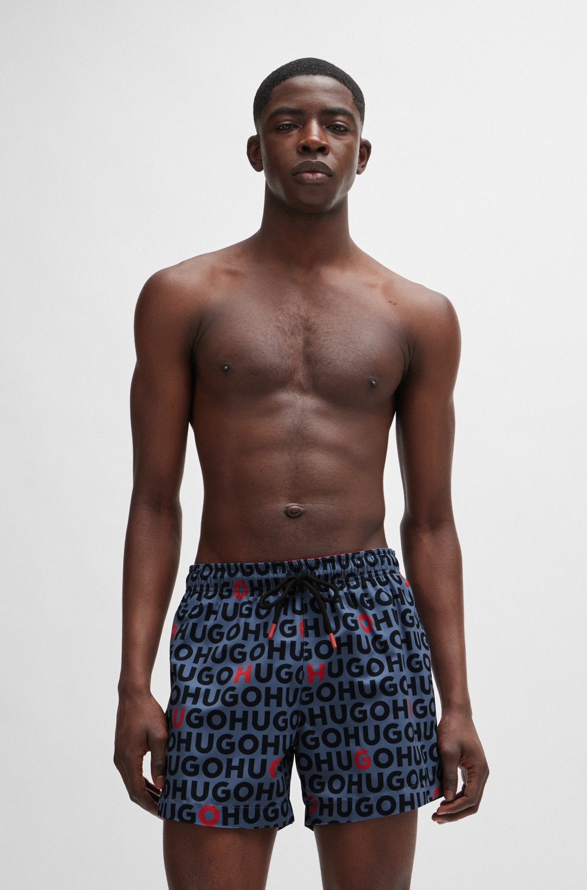 -MATERIAL SWIM SHORTS WITH LOGO PRINT - 2