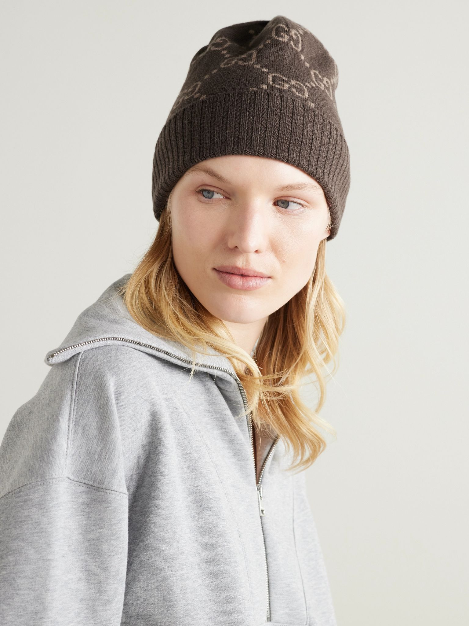Cashmere-jacquard beanie Brown - 2